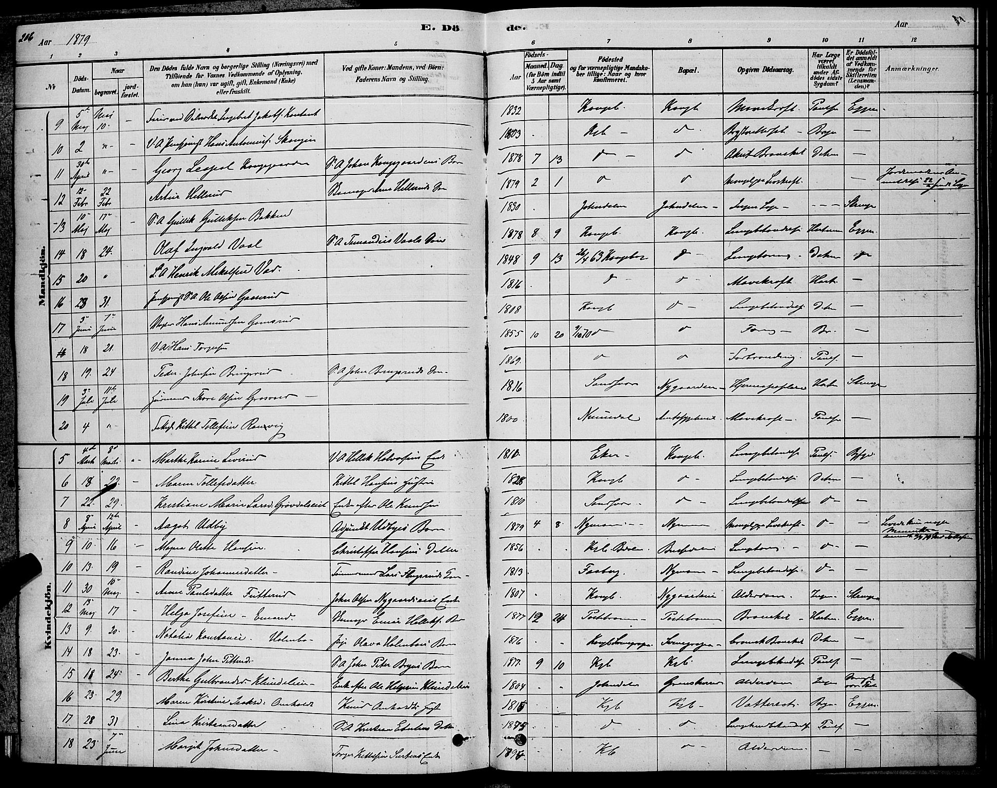 Kongsberg kirkebøker, AV/SAKO-A-22/G/Ga/L0005: Klokkerbok nr. 5, 1878-1889, s. 206