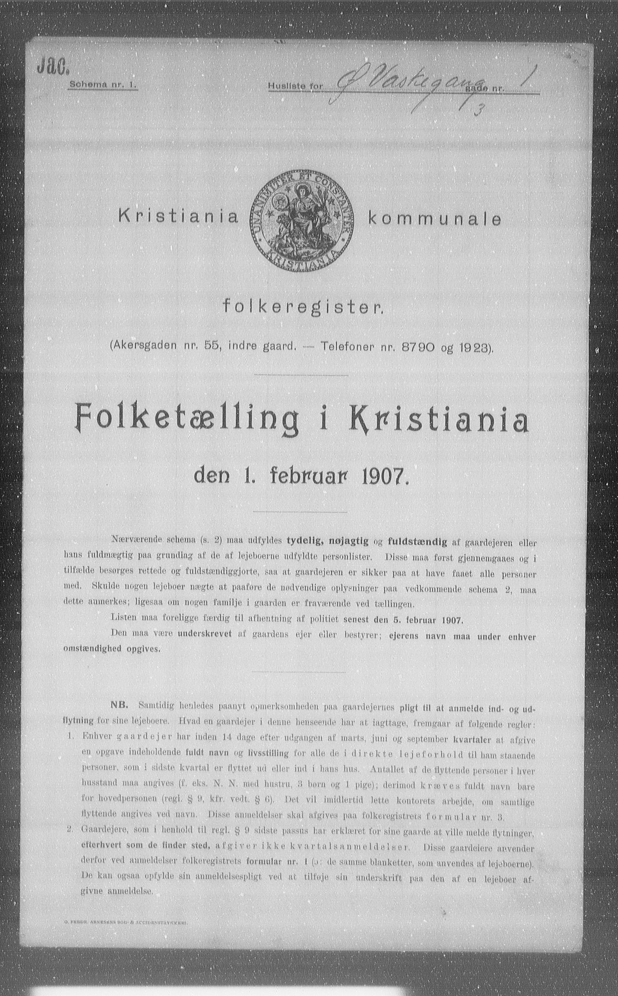OBA, Kommunal folketelling 1.2.1907 for Kristiania kjøpstad, 1907, s. 65946