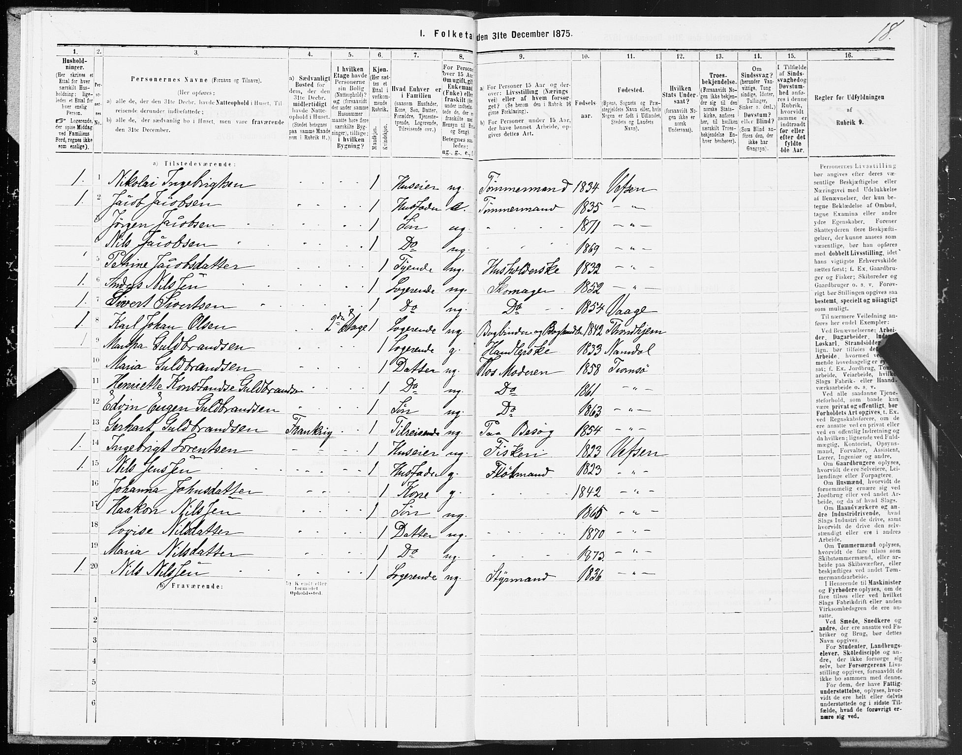 SAT, Folketelling 1875 for 1802B Vefsn prestegjeld, Mosjøen ladested, 1875, s. 18