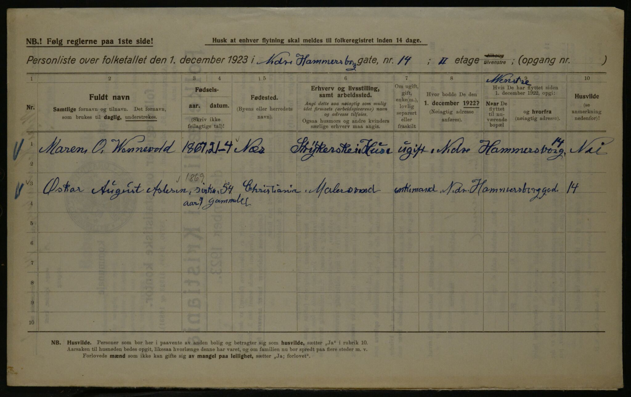 OBA, Kommunal folketelling 1.12.1923 for Kristiania, 1923, s. 76439