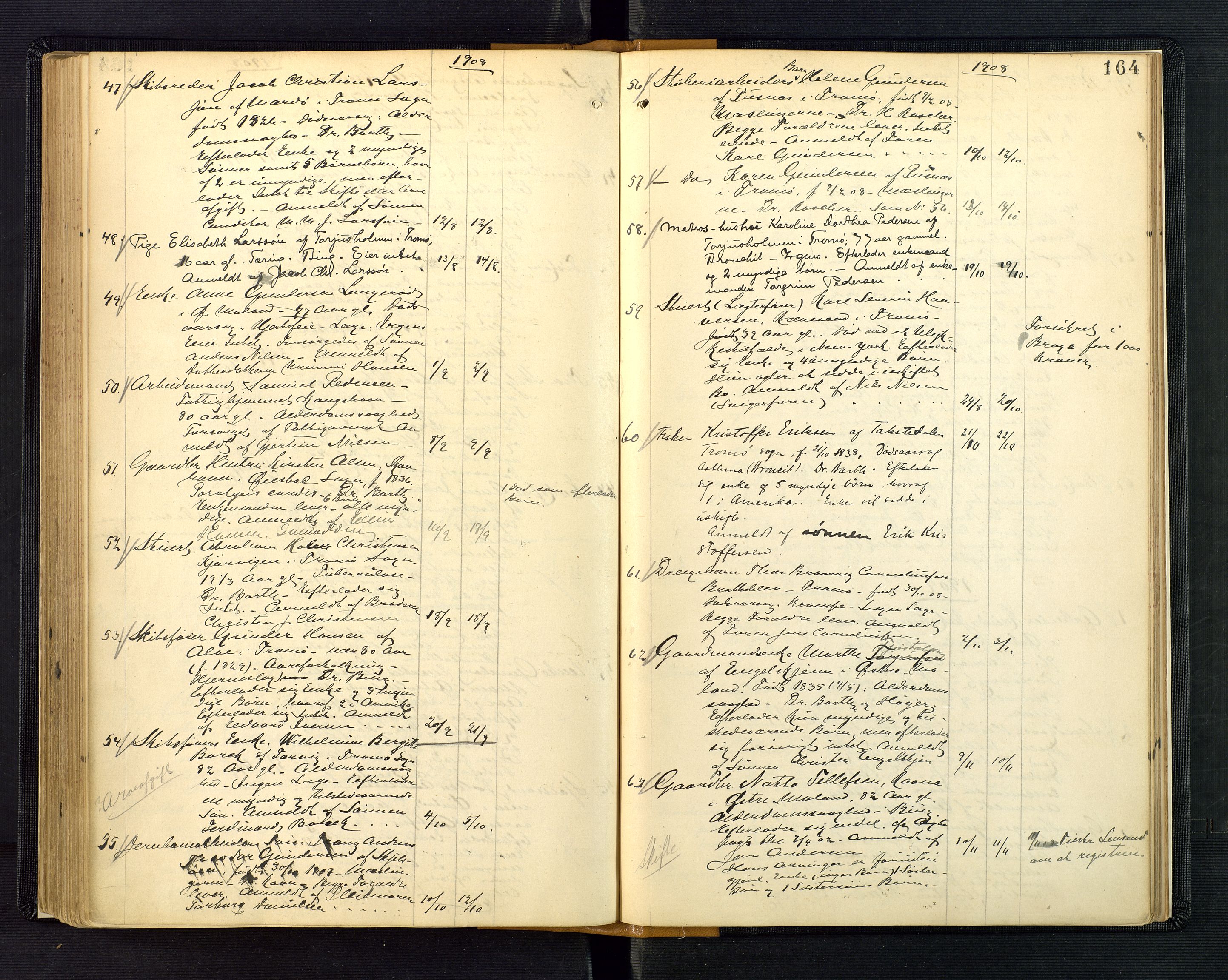 Nedenes sorenskriveri, AV/SAK-1221-0006/H/Ha/L0003: Dødsfallsprotokoll nr 3, 1890-1914, s. 164