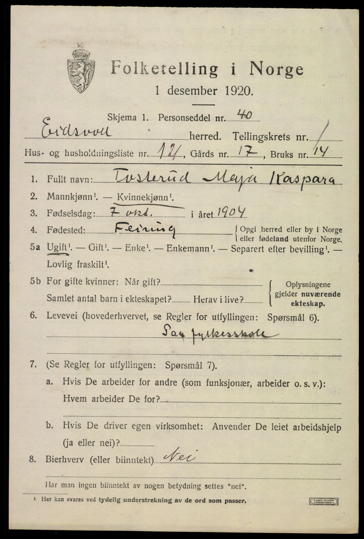 SAO, Folketelling 1920 for 0237 Eidsvoll herred, 1920, s. 5159