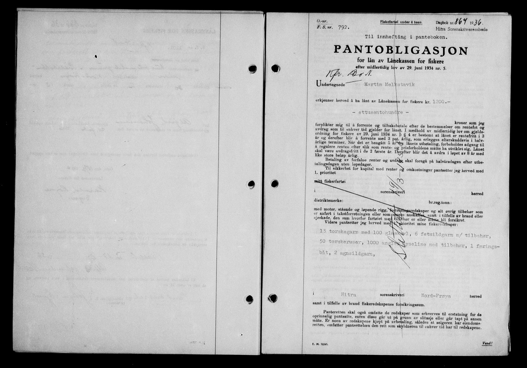 Hitra sorenskriveri, AV/SAT-A-0018/2/2C/2Ca/L0028: Pantebok nr. B-1, 1936-1939, Dagboknr: 867/1936