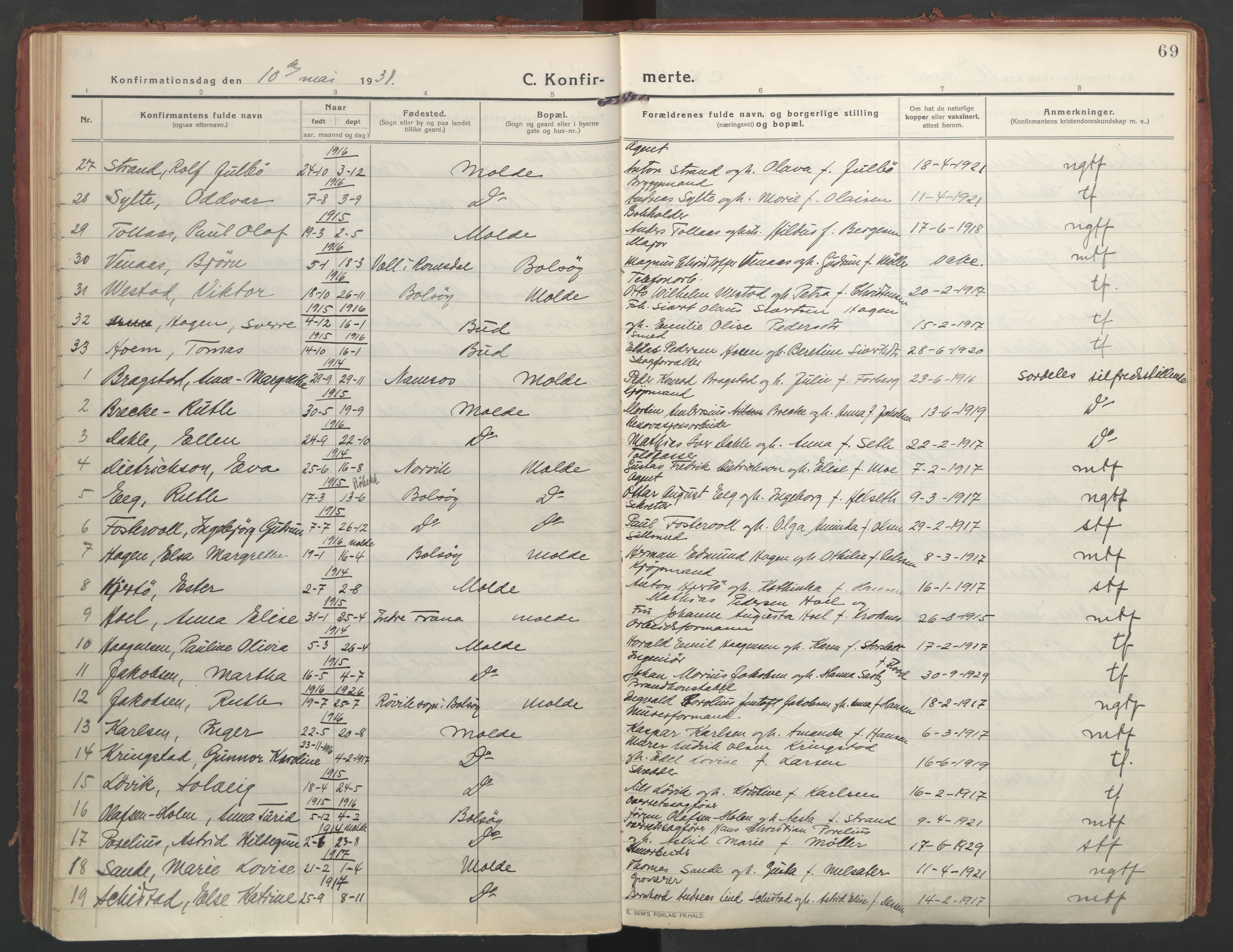 Ministerialprotokoller, klokkerbøker og fødselsregistre - Møre og Romsdal, AV/SAT-A-1454/558/L0695: Ministerialbok nr. 558A09, 1915-1942, s. 69