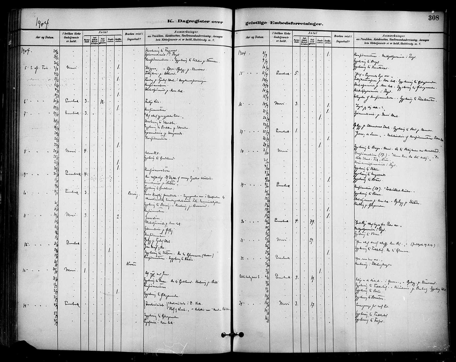 Enebakk prestekontor Kirkebøker, SAO/A-10171c/F/Fa/L0016: Ministerialbok nr. I 16, 1883-1898, s. 308