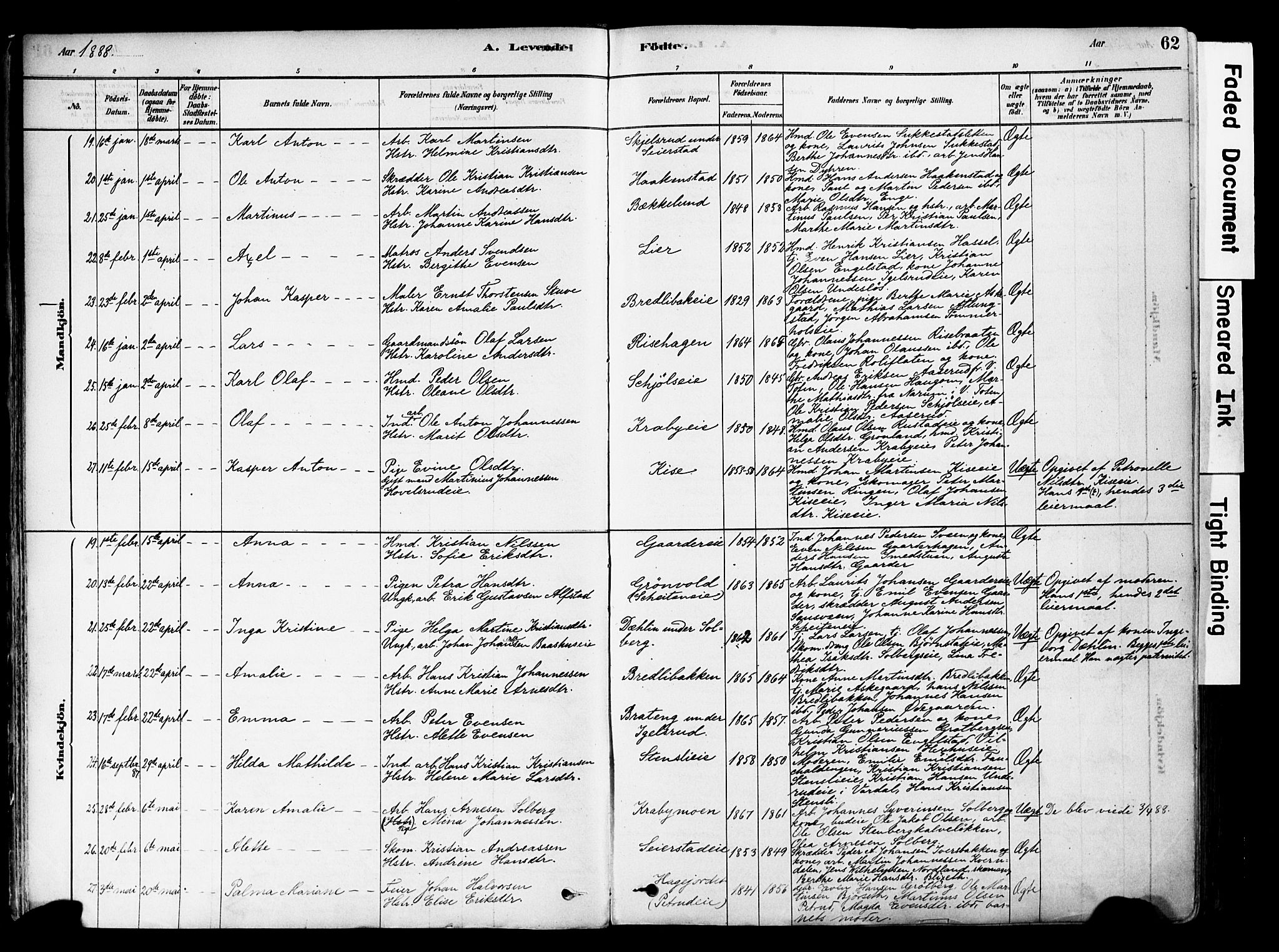 Østre Toten prestekontor, AV/SAH-PREST-104/H/Ha/Haa/L0006: Ministerialbok nr. 6 /1, 1878-1896, s. 62
