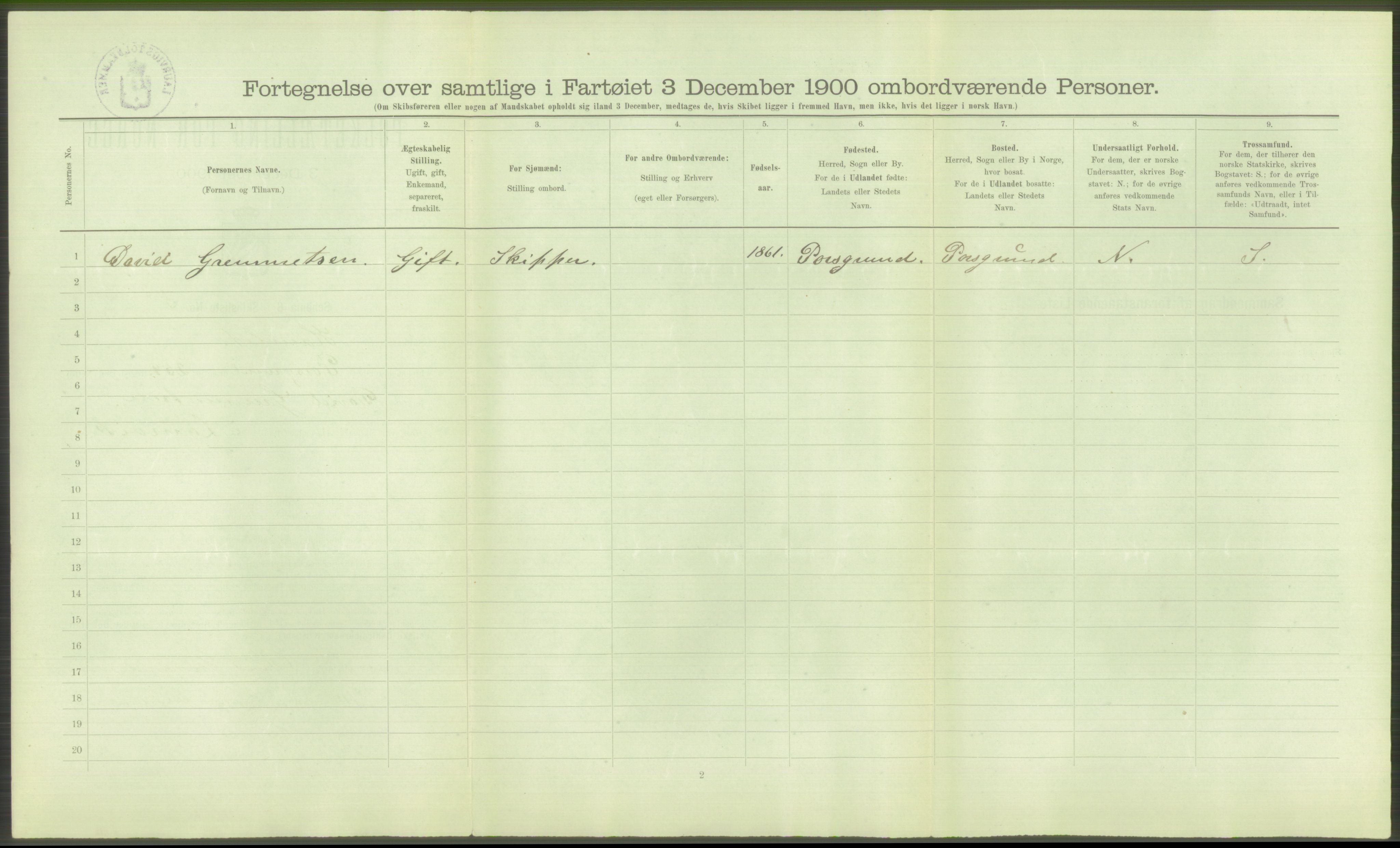 RA, Folketelling 1900 - skipslister med personlister for skip i norske havner, utenlandske havner og til havs, 1900, s. 550