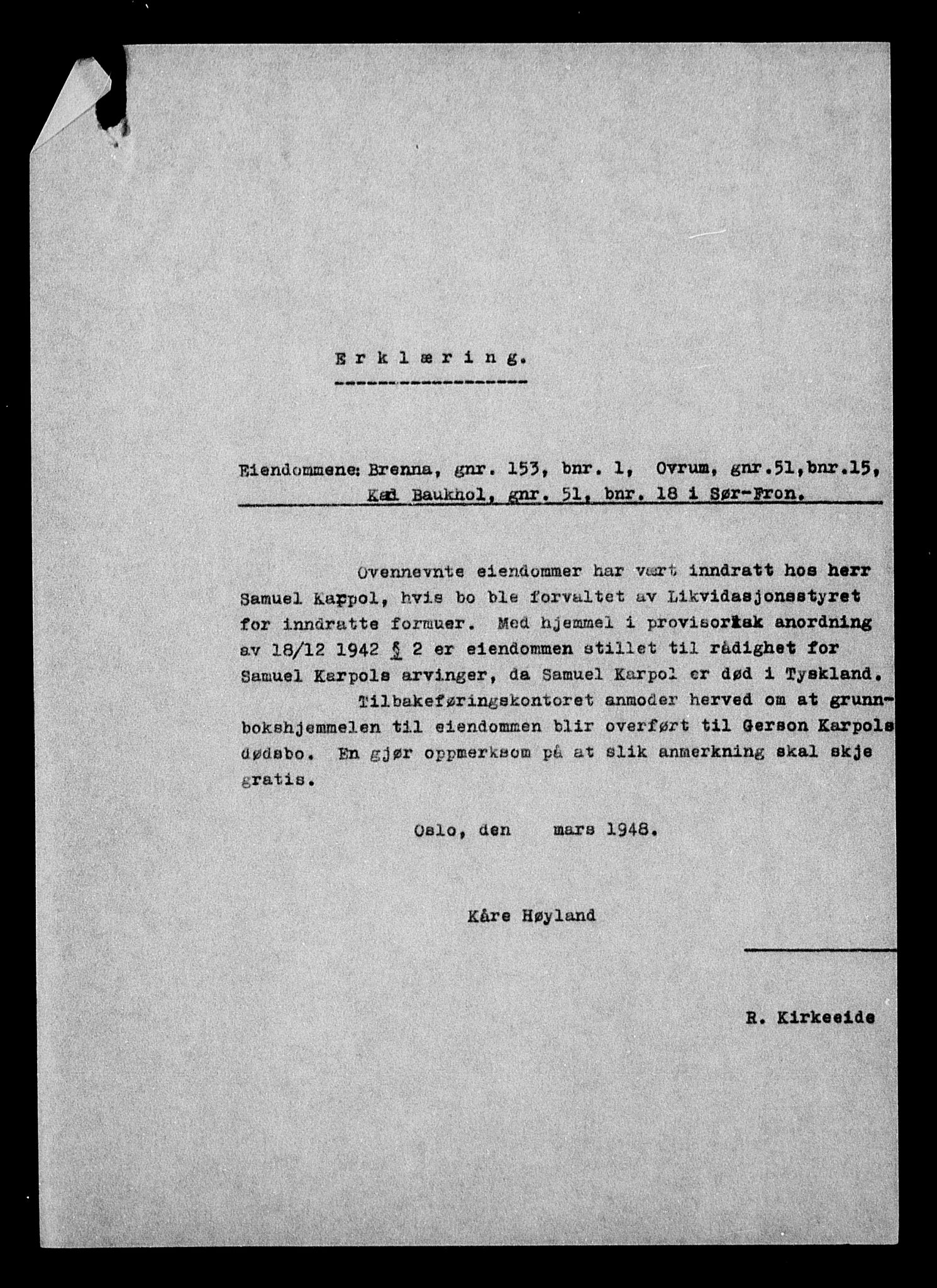 Justisdepartementet, Tilbakeføringskontoret for inndratte formuer, AV/RA-S-1564/H/Hc/Hcc/L0949: --, 1945-1947, s. 465