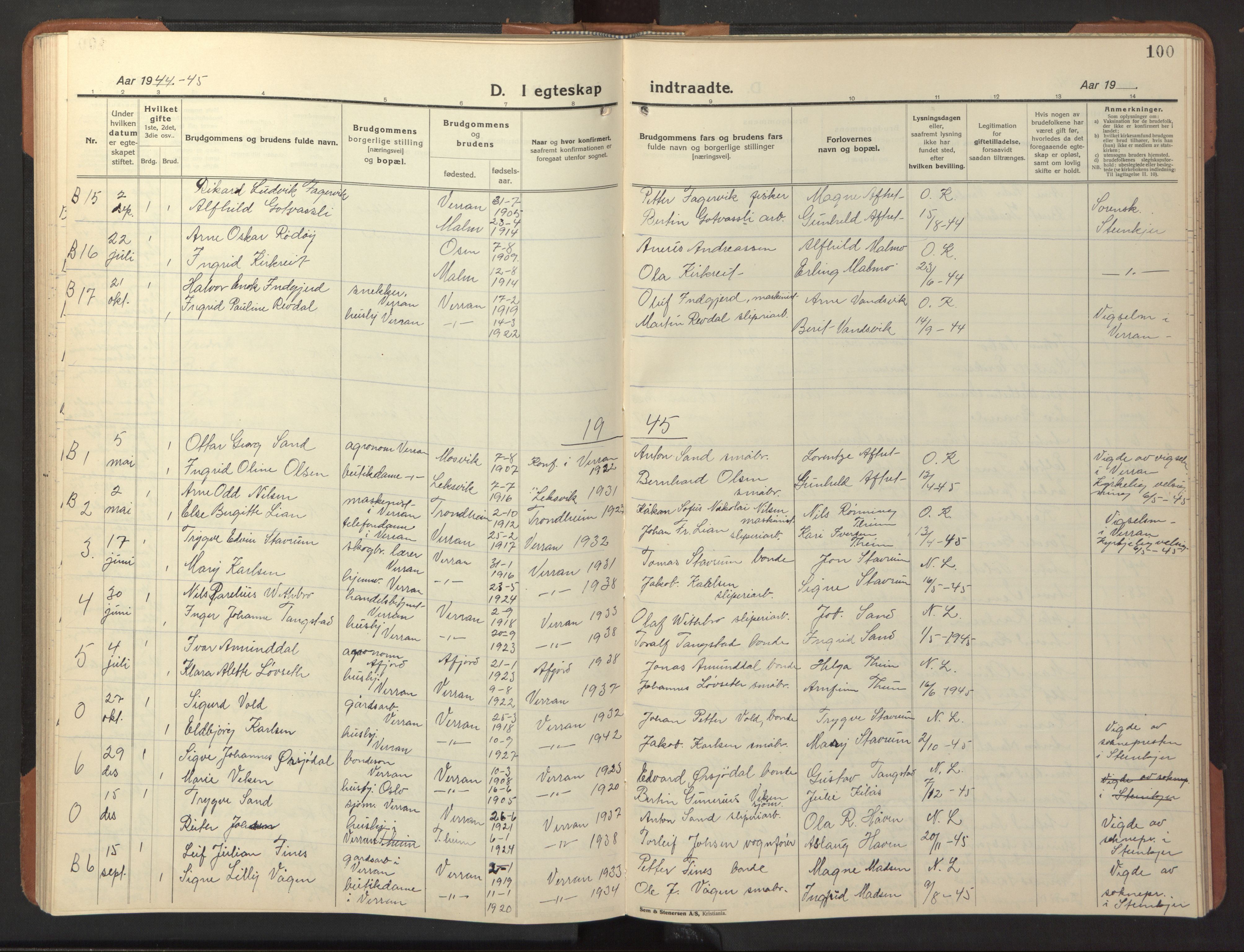 Ministerialprotokoller, klokkerbøker og fødselsregistre - Nord-Trøndelag, SAT/A-1458/744/L0425: Klokkerbok nr. 744C04, 1924-1947, s. 100