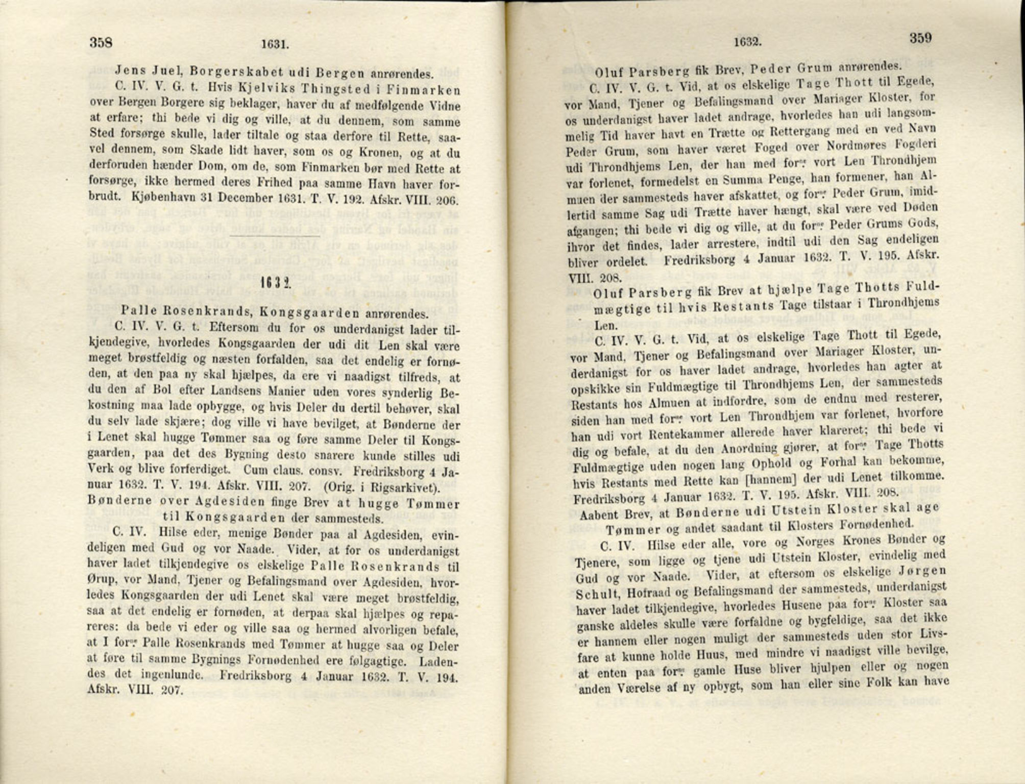 Publikasjoner utgitt av Det Norske Historiske Kildeskriftfond, PUBL/-/-/-: Norske Rigs-Registranter, bind 6, 1628-1634, s. 358-359