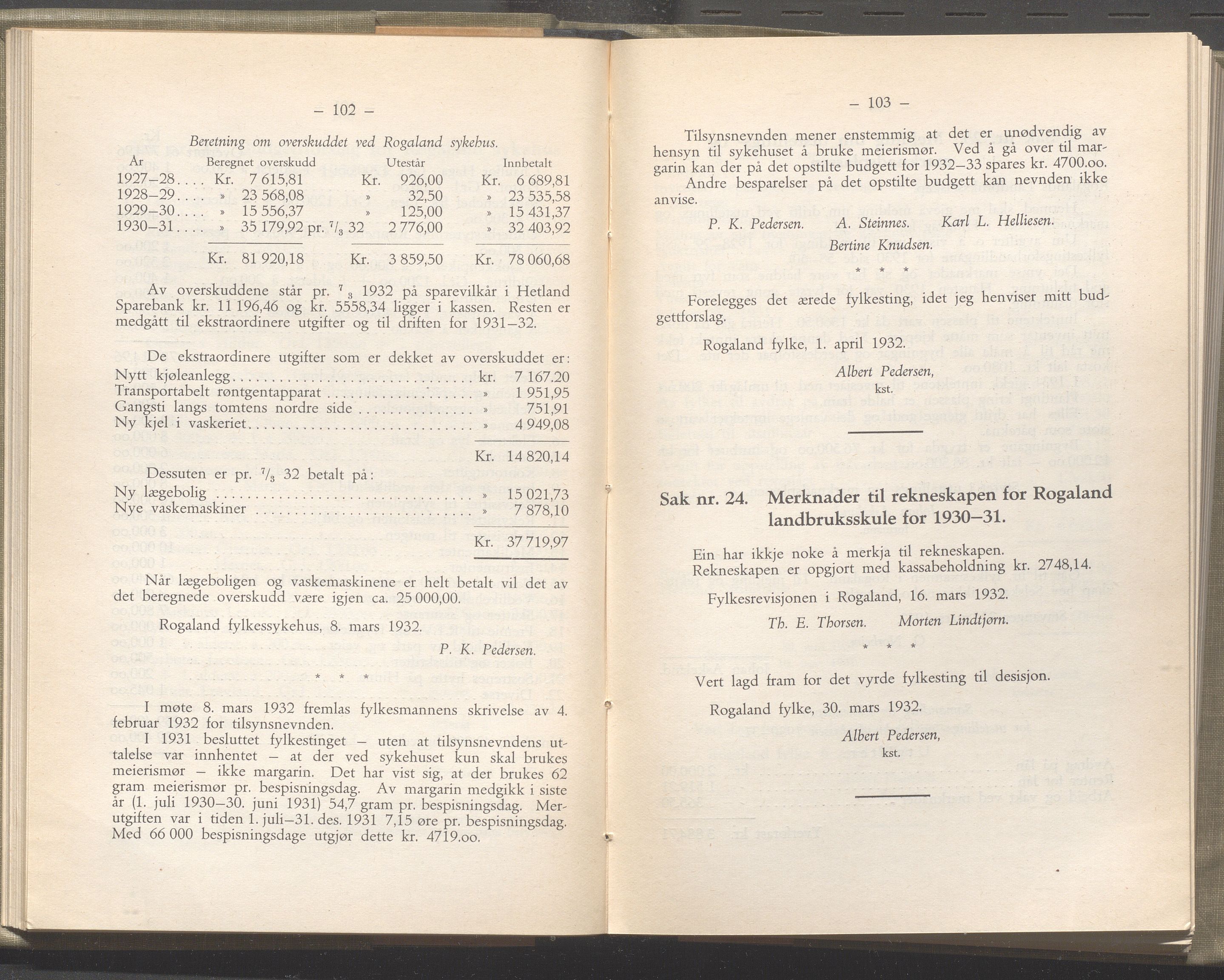Rogaland fylkeskommune - Fylkesrådmannen , IKAR/A-900/A/Aa/Aaa/L0051: Møtebok , 1932, s. 102-103