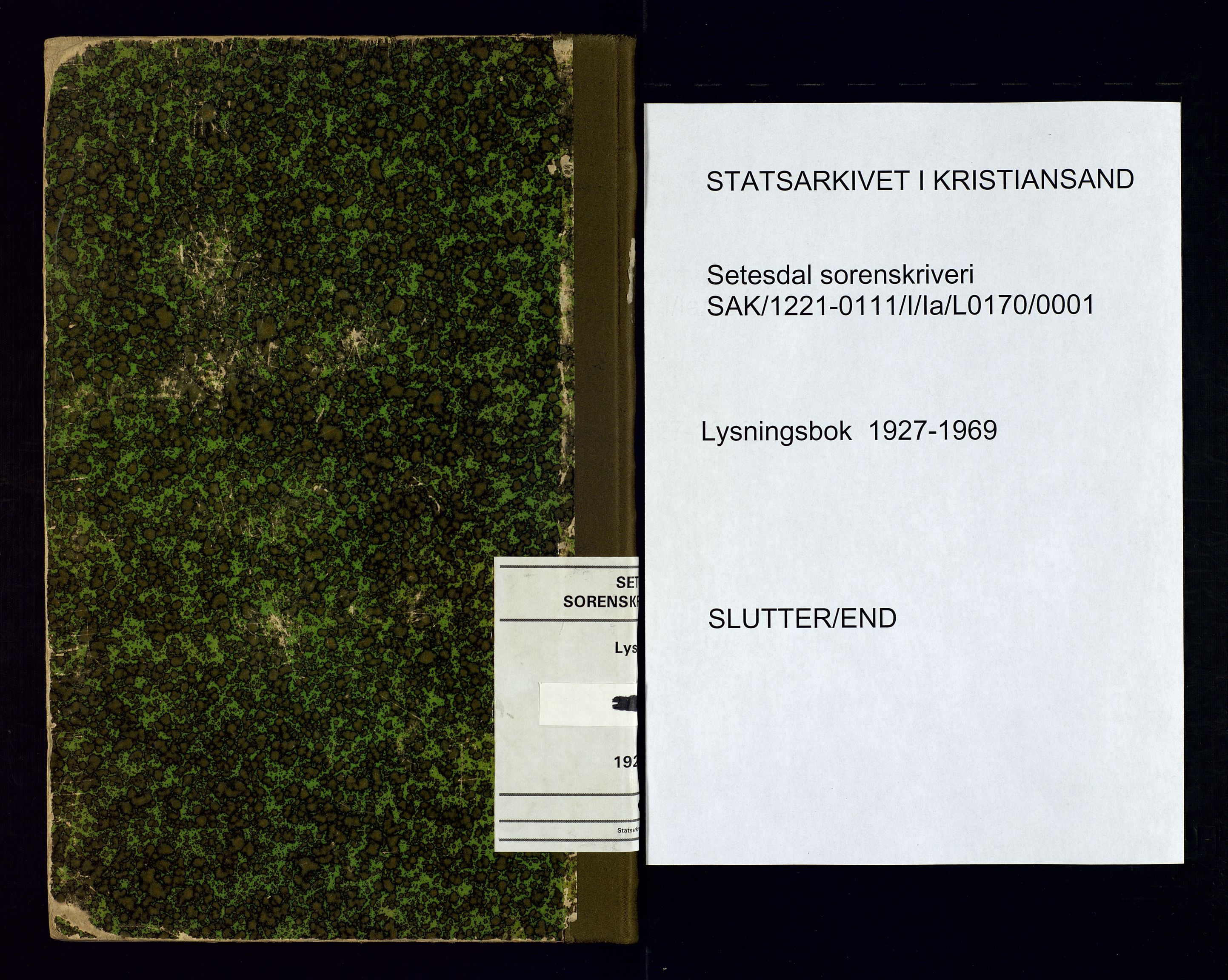 Setesdal  sorenskriveri - 2, AV/SAK-1221-0111/I/Ia/L0001/0001: Lysninger og vigsel / Lysningsbok, 1927-1969