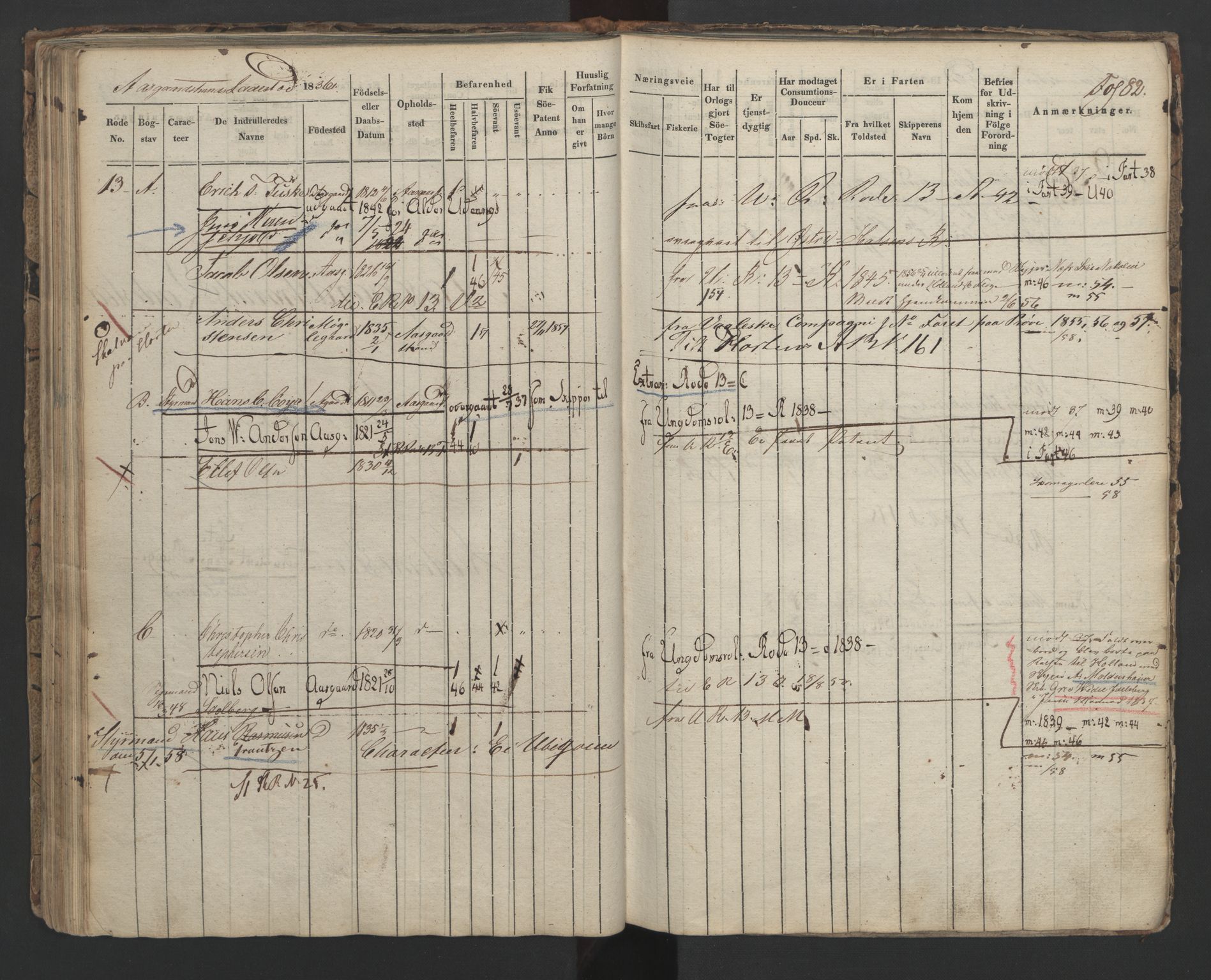 Holmestrand innrulleringskontor, AV/SAKO-A-1151/F/Fa/L0002: Hovedrulle, 1836-1860, s. 82