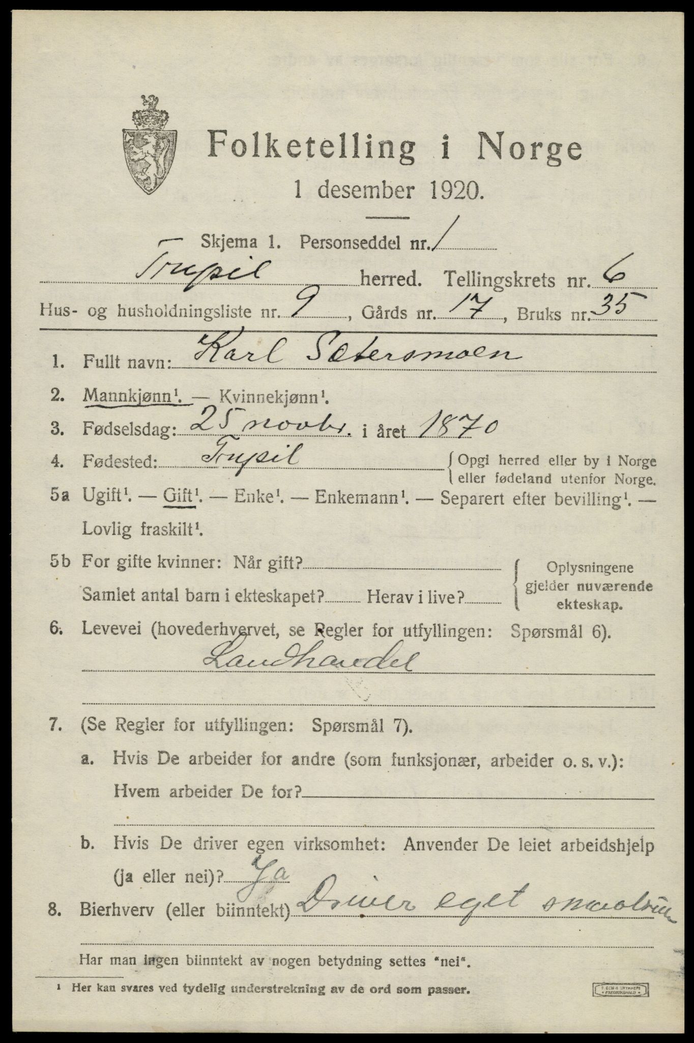 SAH, Folketelling 1920 for 0428 Trysil herred, 1920, s. 4635