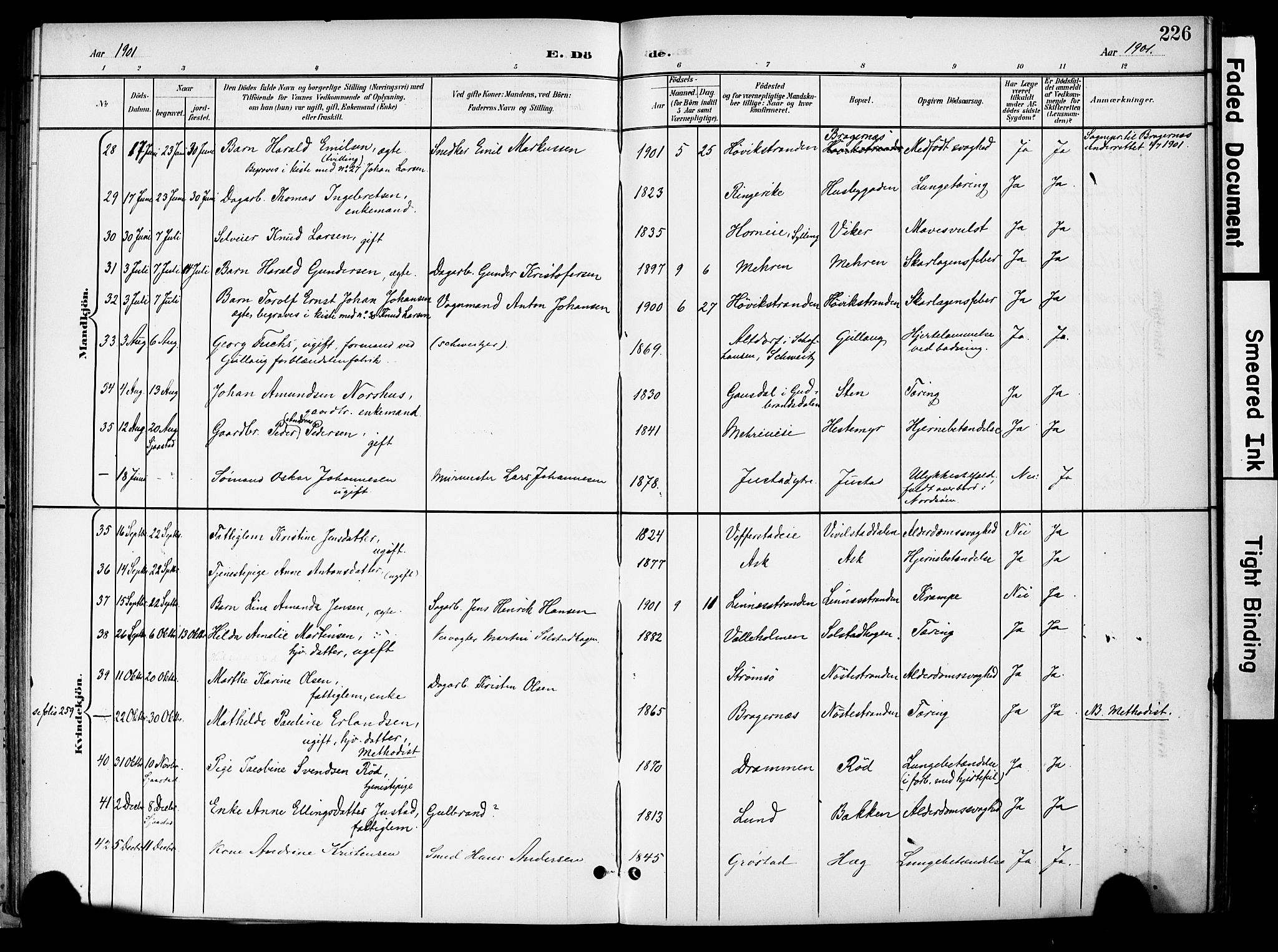 Lier kirkebøker, AV/SAKO-A-230/F/Fa/L0017: Ministerialbok nr. I 17, 1901-1908, s. 226