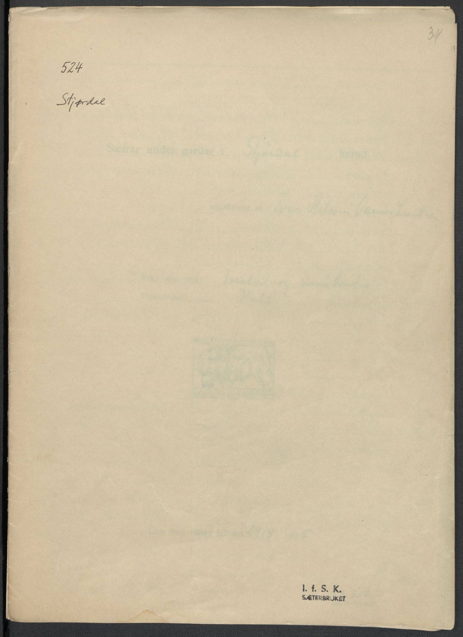 Instituttet for sammenlignende kulturforskning, AV/RA-PA-0424/F/Fc/L0015/0001: Eske B15: / Nord-Trøndelag (perm XLII), 1933-1938, s. 34