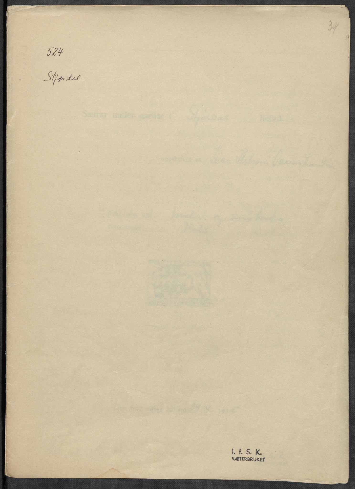 Instituttet for sammenlignende kulturforskning, RA/PA-0424/F/Fc/L0015/0001: Eske B15: / Nord-Trøndelag (perm XLII), 1933-1938, s. 34