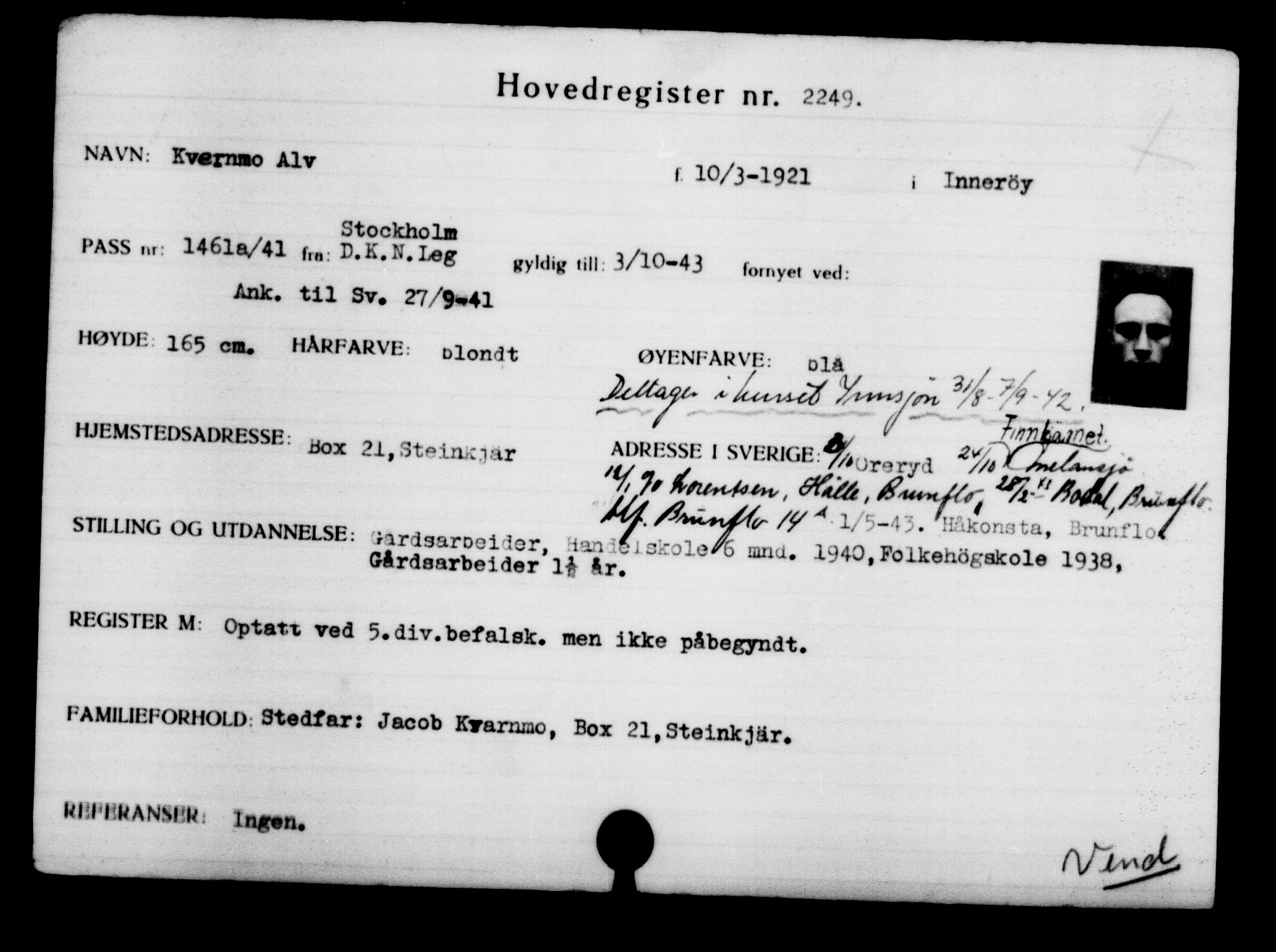 Den Kgl. Norske Legasjons Flyktningskontor, RA/S-6753/V/Va/L0003: Kjesäterkartoteket.  Flyktningenr. 2001-3495, 1940-1945, s. 348