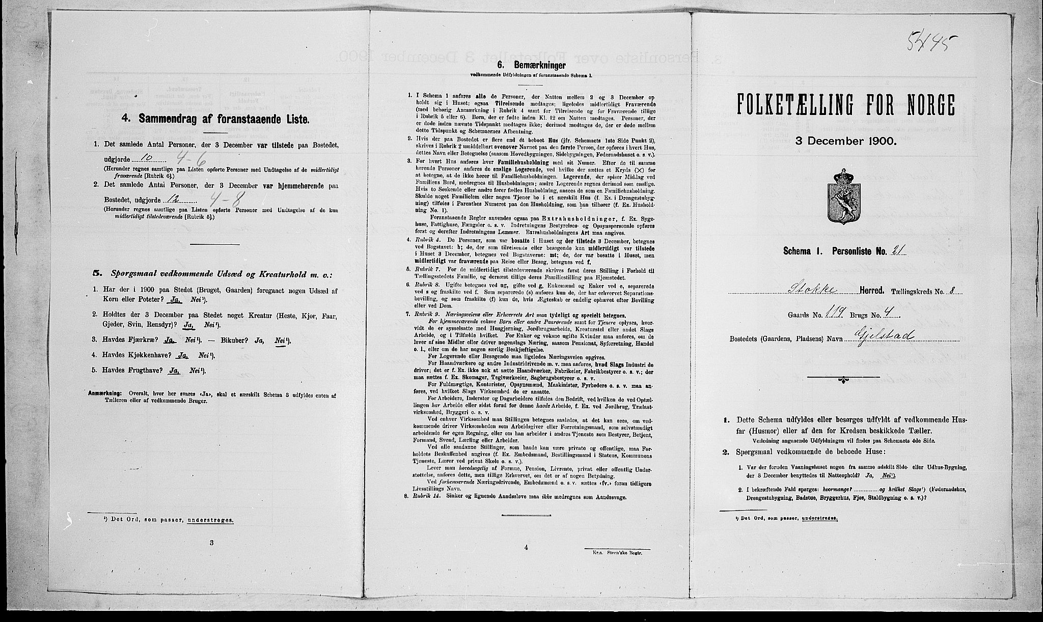 RA, Folketelling 1900 for 0720 Stokke herred, 1900, s. 1440