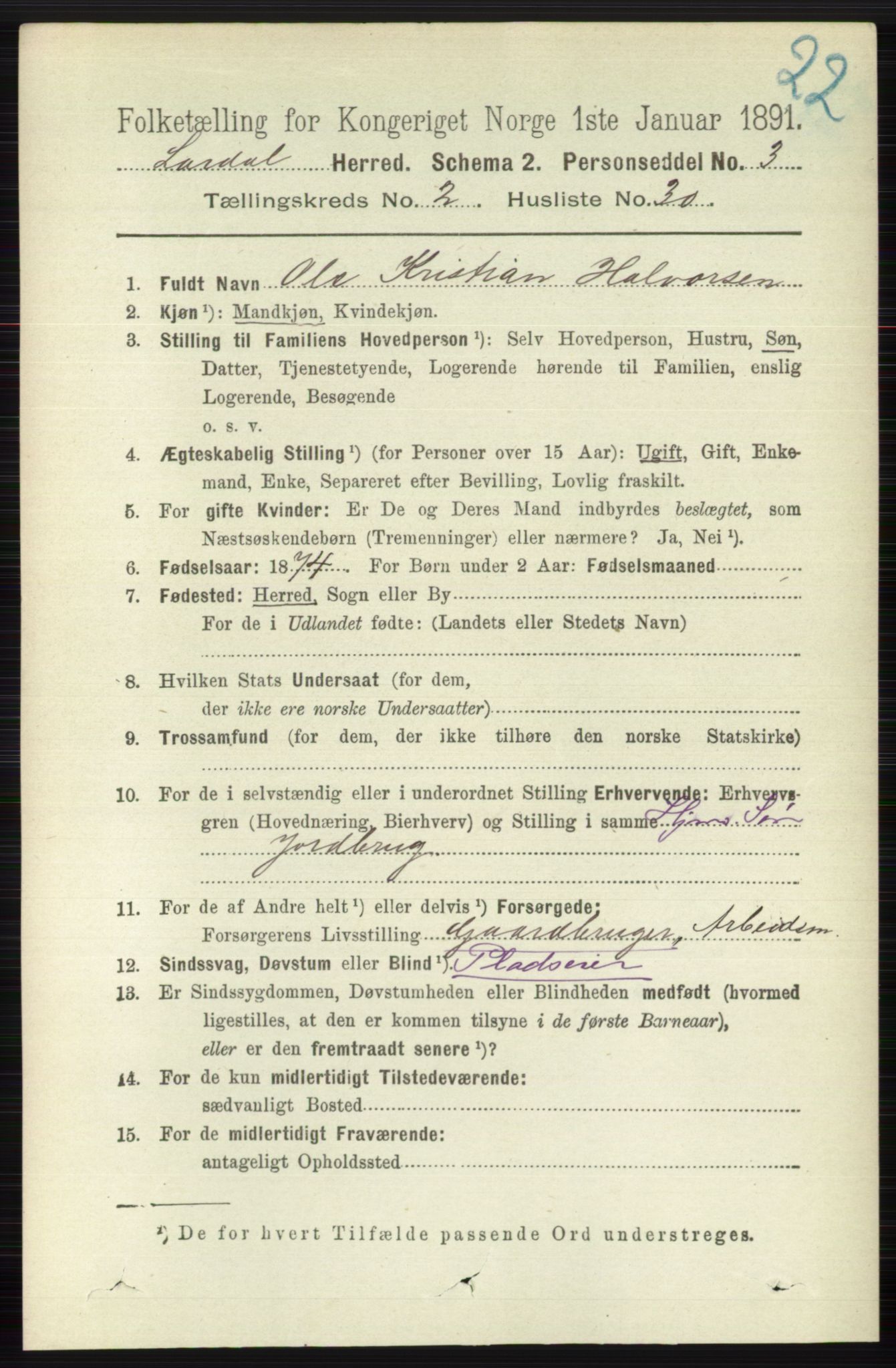 RA, Folketelling 1891 for 0728 Lardal herred, 1891, s. 889