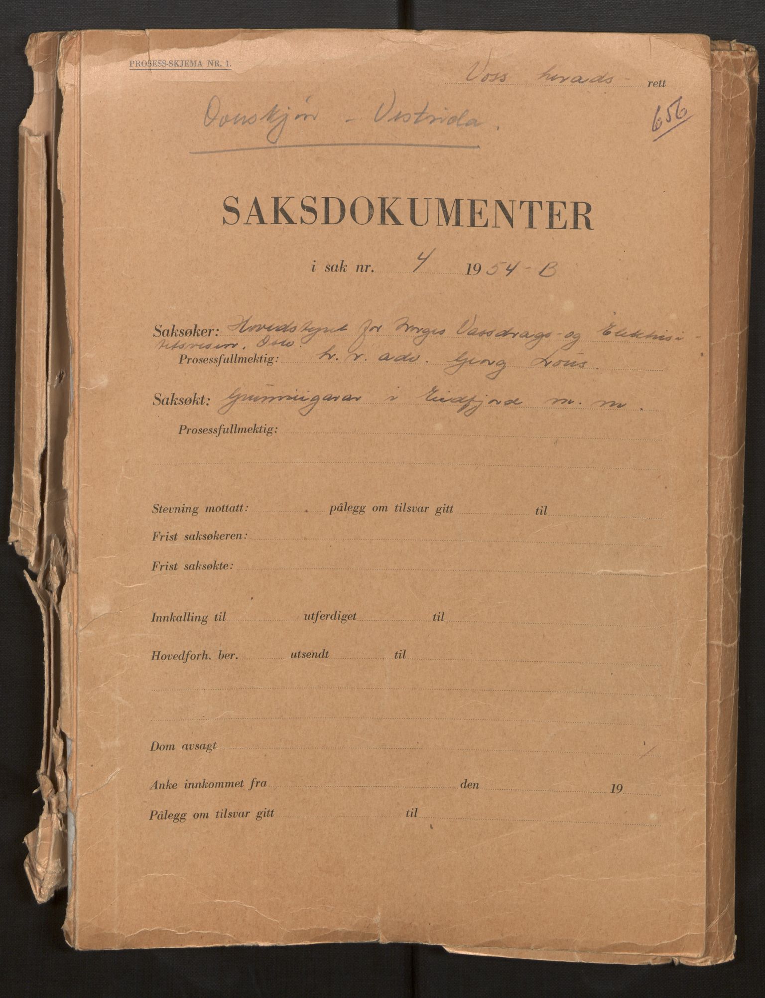 Voss sorenskrivar, AV/SAB-A-2701/F/Fg/Fgd/L0024b: B- og D- saker , 1954, s. 1