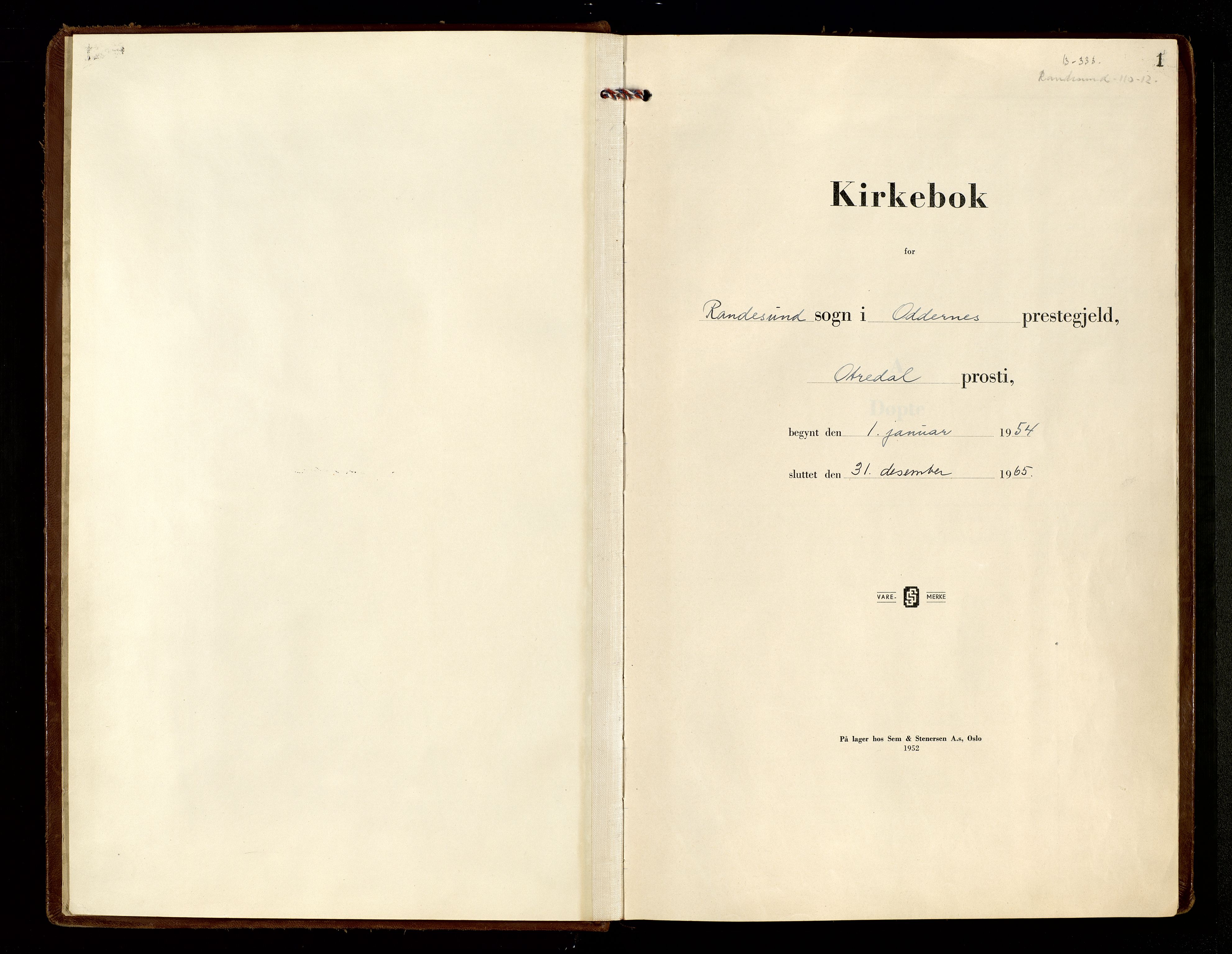 Oddernes sokneprestkontor, AV/SAK-1111-0033/F/Fa/Fab/L0006: Ministerialbok nr. A 6, 1954-1965, s. 1