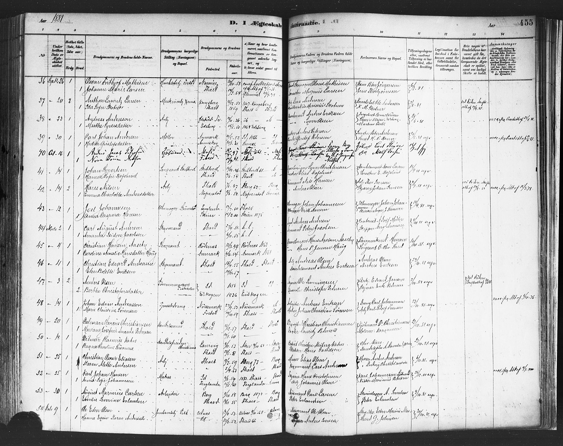 Halden prestekontor Kirkebøker, SAO/A-10909/F/Fa/L0011: Ministerialbok nr. I 11, 1878-1889, s. 455