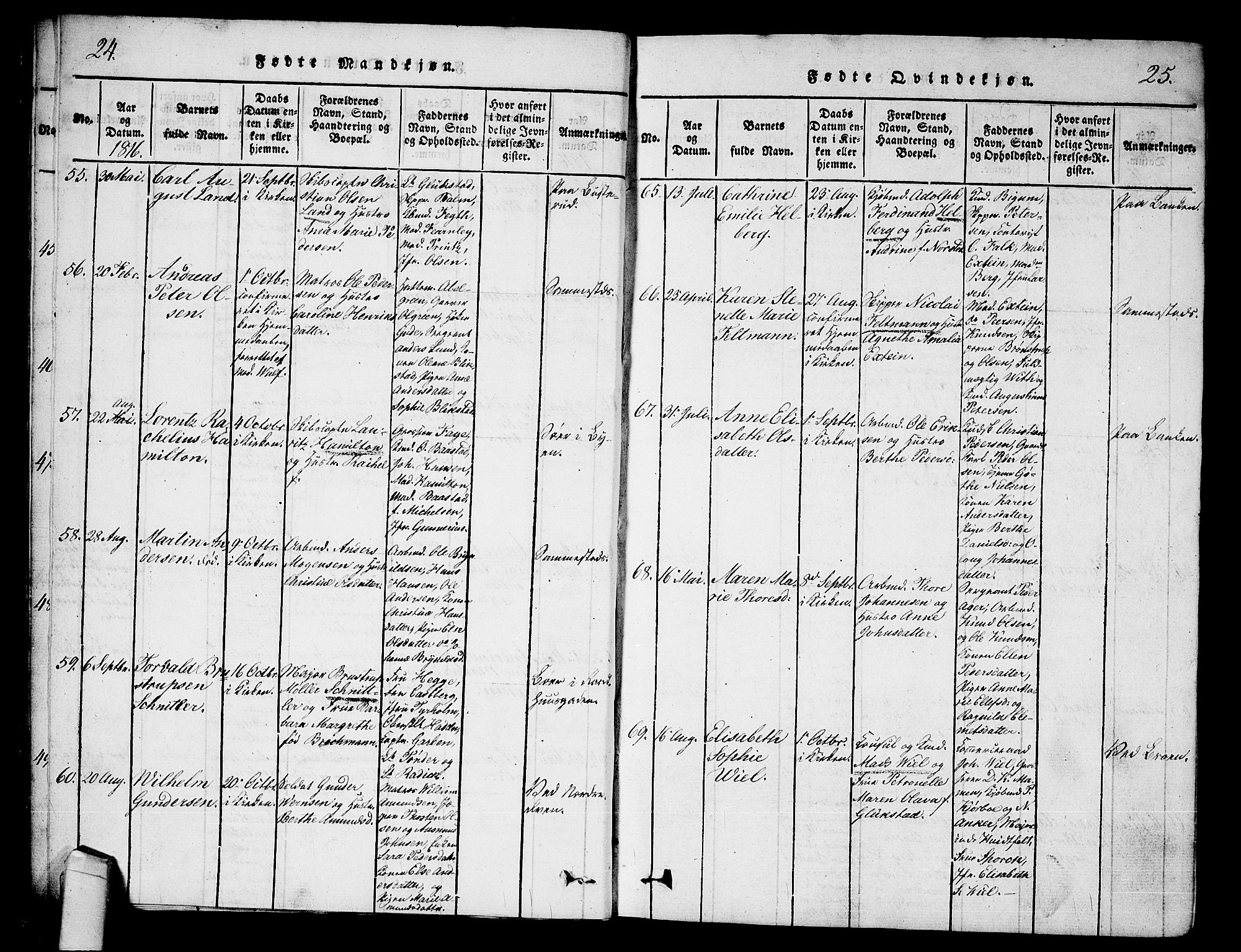 Halden prestekontor Kirkebøker, AV/SAO-A-10909/G/Ga/L0001: Klokkerbok nr. 1, 1815-1833, s. 24-25