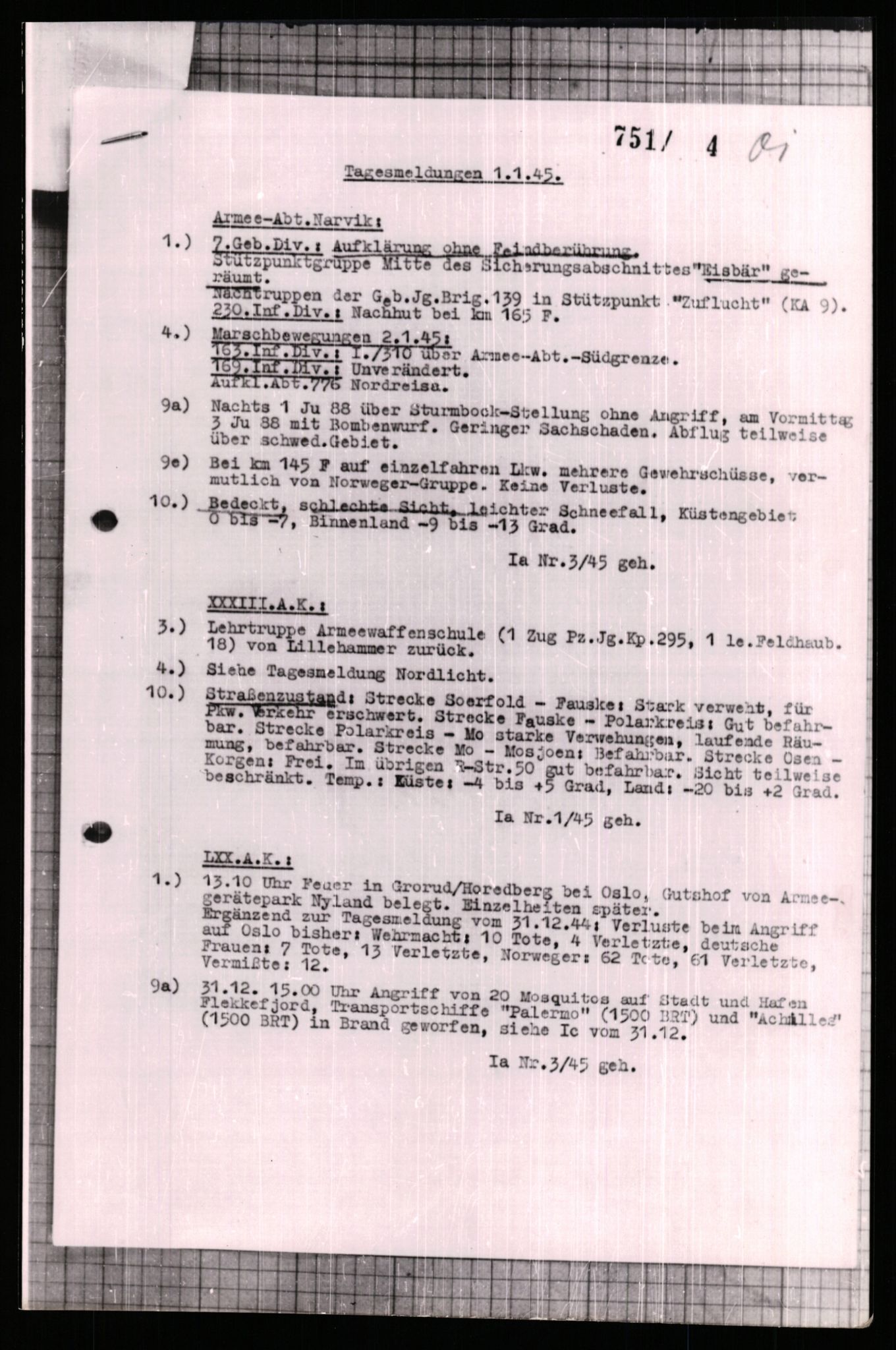 Forsvarets Overkommando. 2 kontor. Arkiv 11.4. Spredte tyske arkivsaker, AV/RA-RAFA-7031/D/Dar/Dara/L0006: Krigsdagbøker for 20. Gebirgs-Armee-Oberkommando (AOK 20), 1945, s. 8