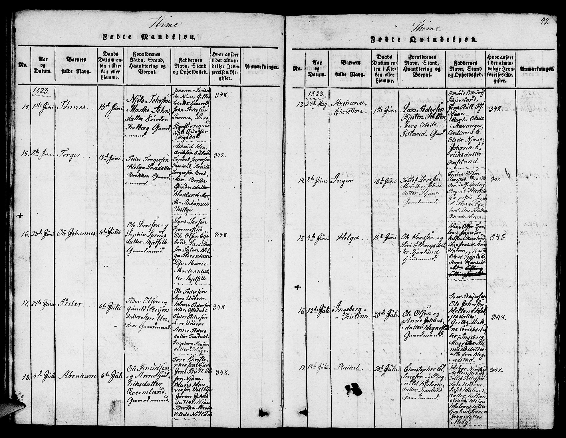 Lye sokneprestkontor, AV/SAST-A-101794/001/30BB/L0001: Klokkerbok nr. B 1 /1, 1816-1826, s. 42