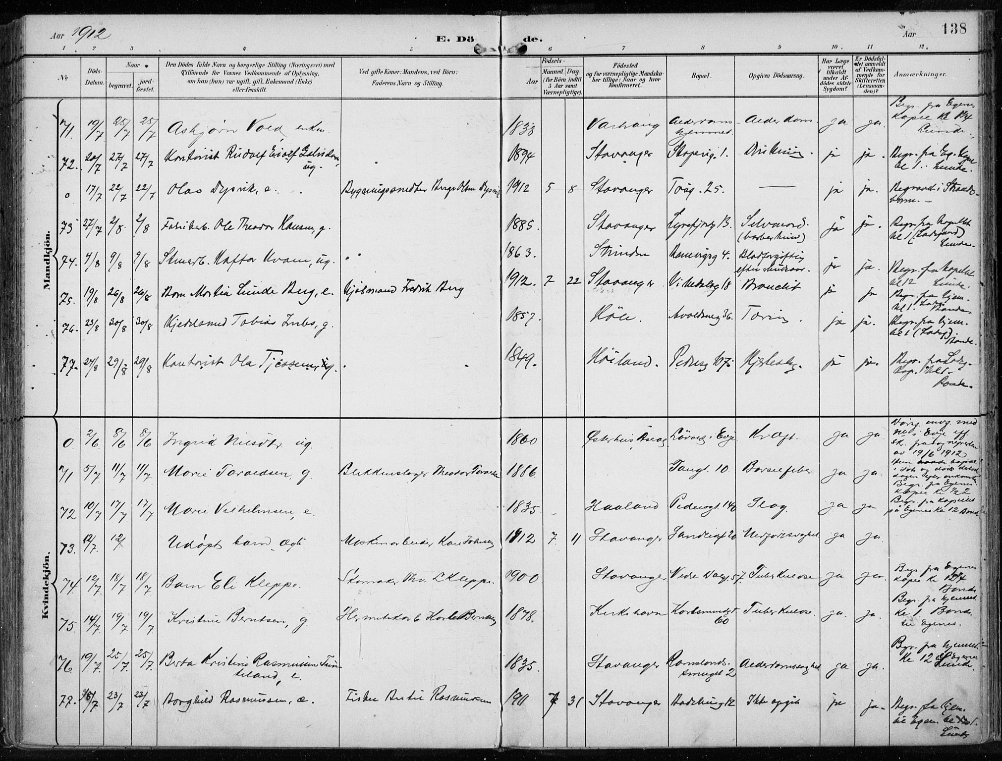 St. Johannes sokneprestkontor, SAST/A-101814/001/30/30BA/L0005: Ministerialbok nr. A 5, 1898-1919, s. 138