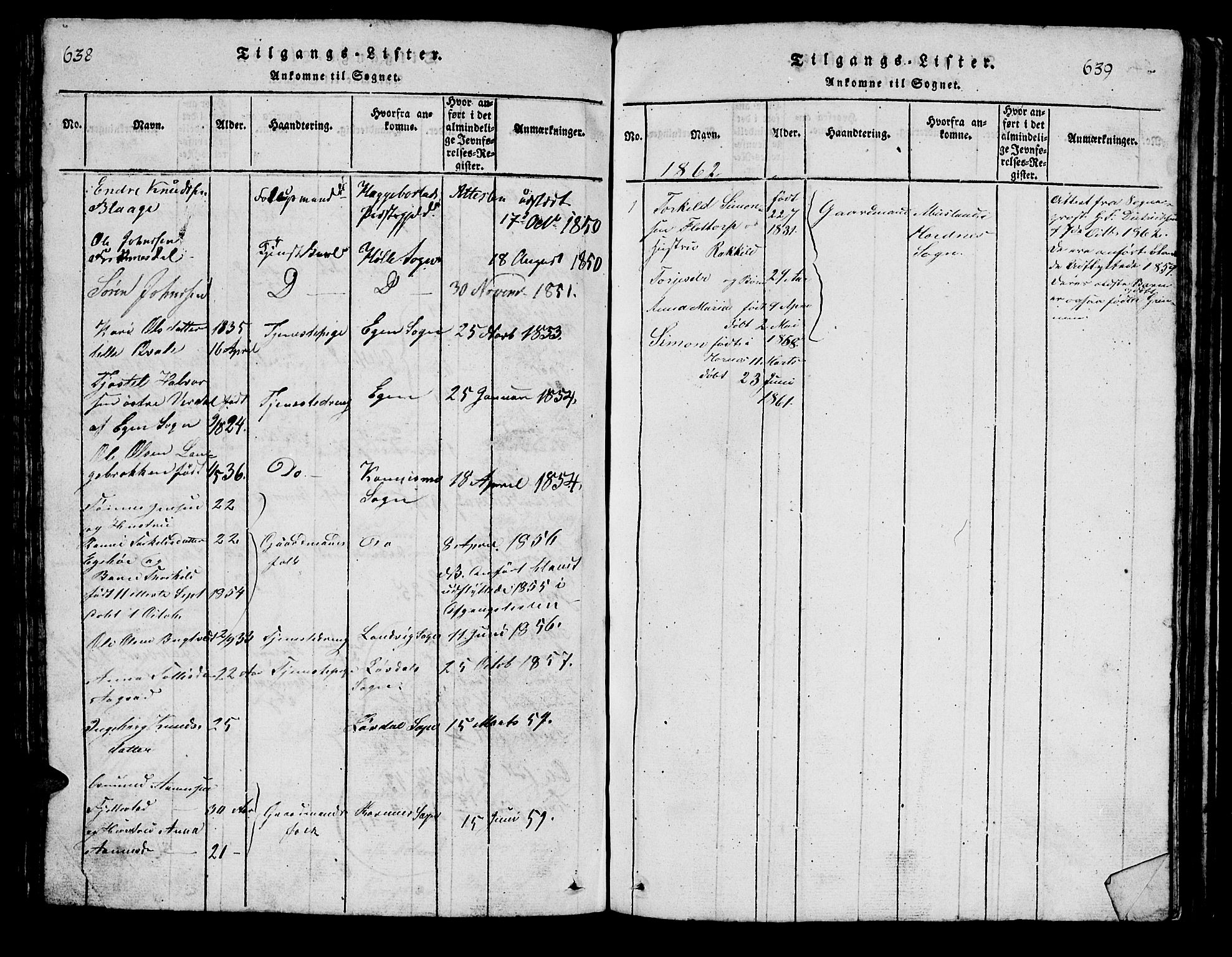 Bjelland sokneprestkontor, SAK/1111-0005/F/Fb/Fbc/L0001: Klokkerbok nr. B 1, 1815-1870, s. 638-639