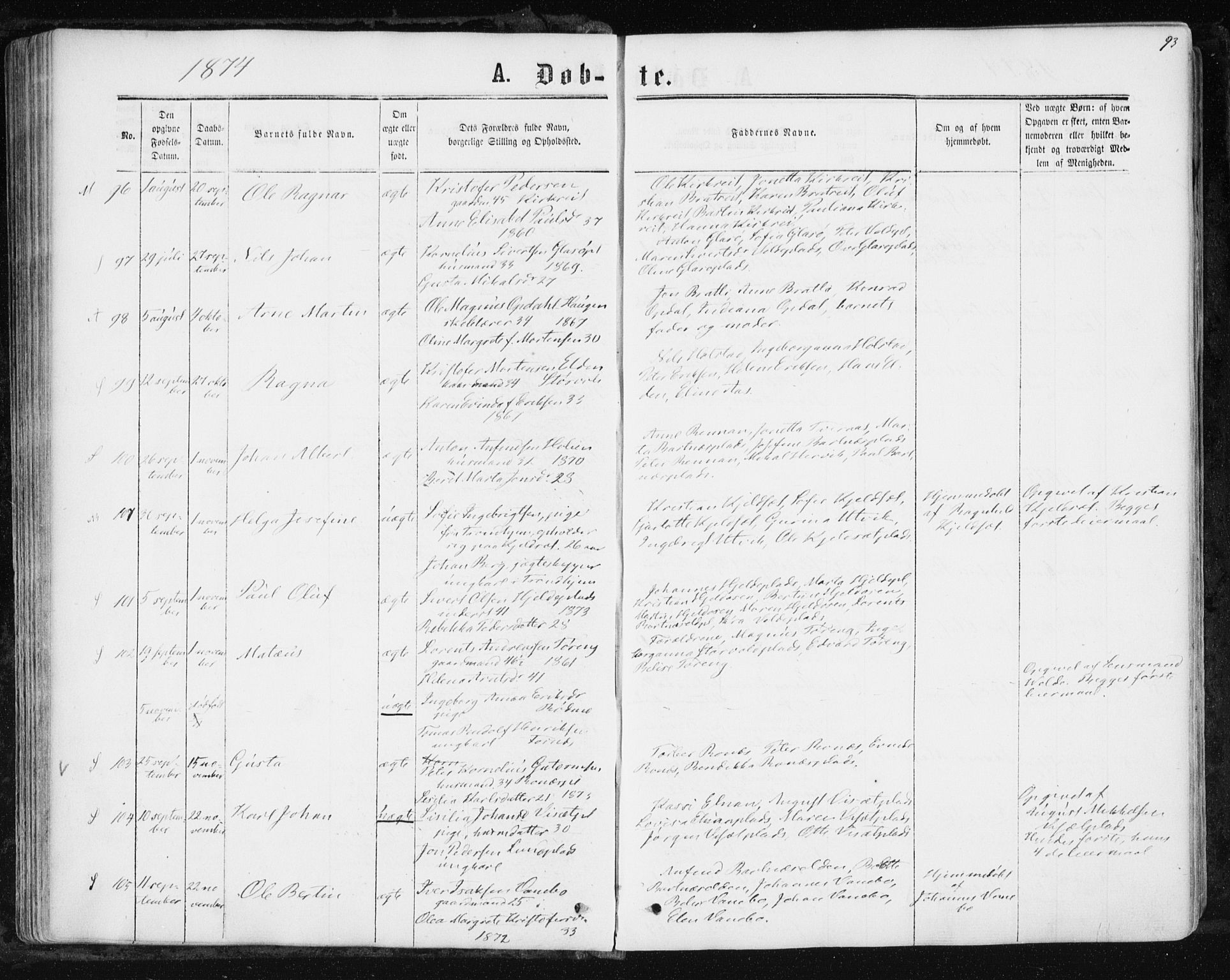 Ministerialprotokoller, klokkerbøker og fødselsregistre - Nord-Trøndelag, AV/SAT-A-1458/741/L0394: Ministerialbok nr. 741A08, 1864-1877, s. 93