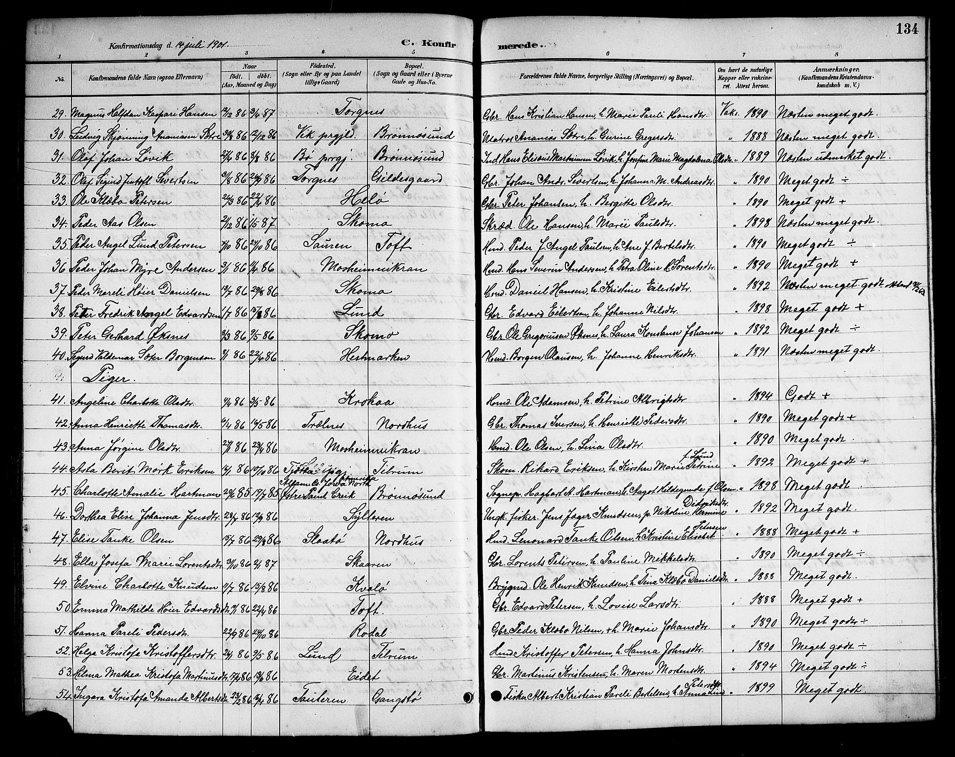 Ministerialprotokoller, klokkerbøker og fødselsregistre - Nordland, AV/SAT-A-1459/813/L0213: Klokkerbok nr. 813C05, 1887-1903, s. 134