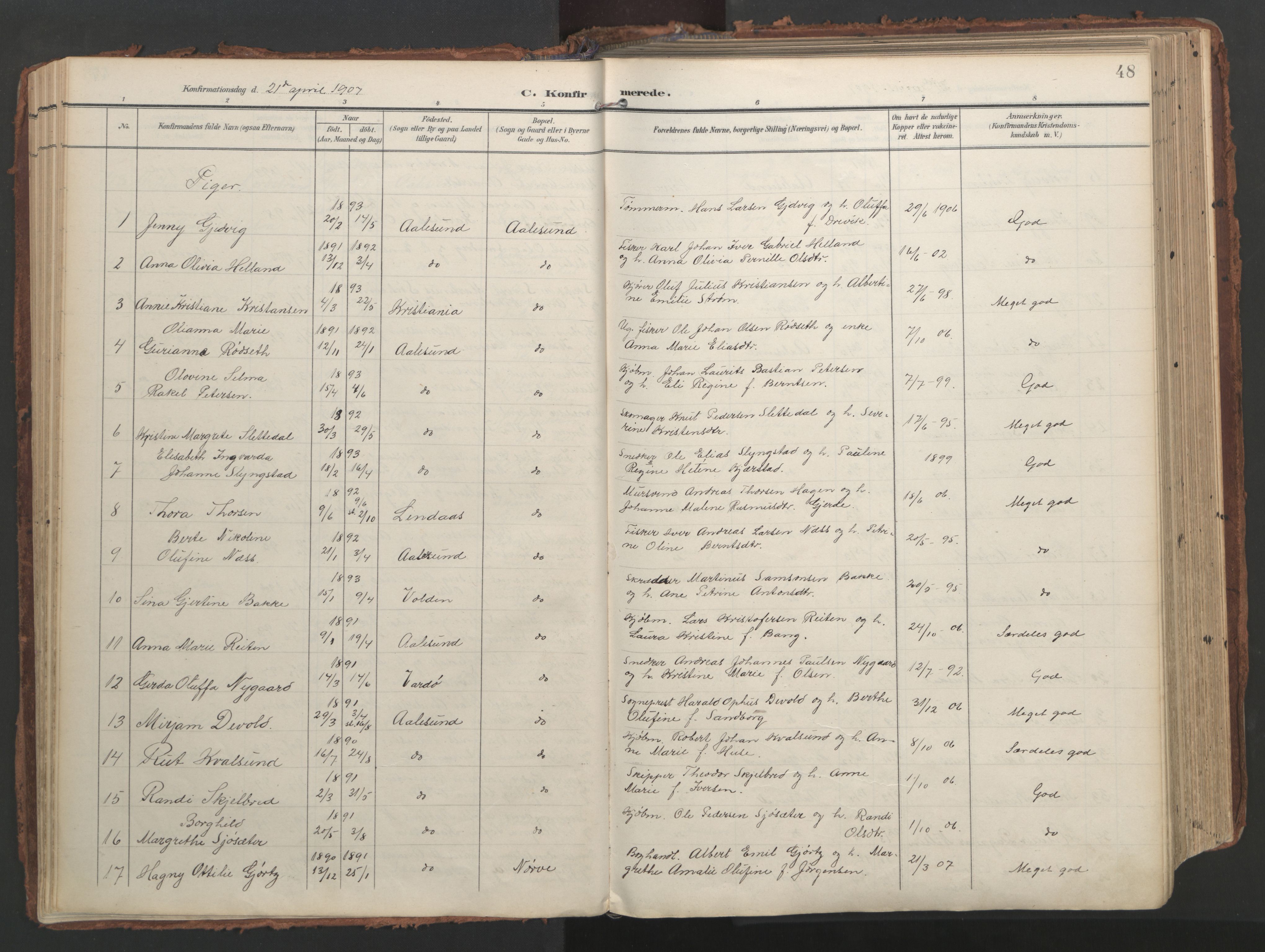 Ministerialprotokoller, klokkerbøker og fødselsregistre - Møre og Romsdal, SAT/A-1454/529/L0459: Ministerialbok nr. 529A09, 1904-1917, s. 48