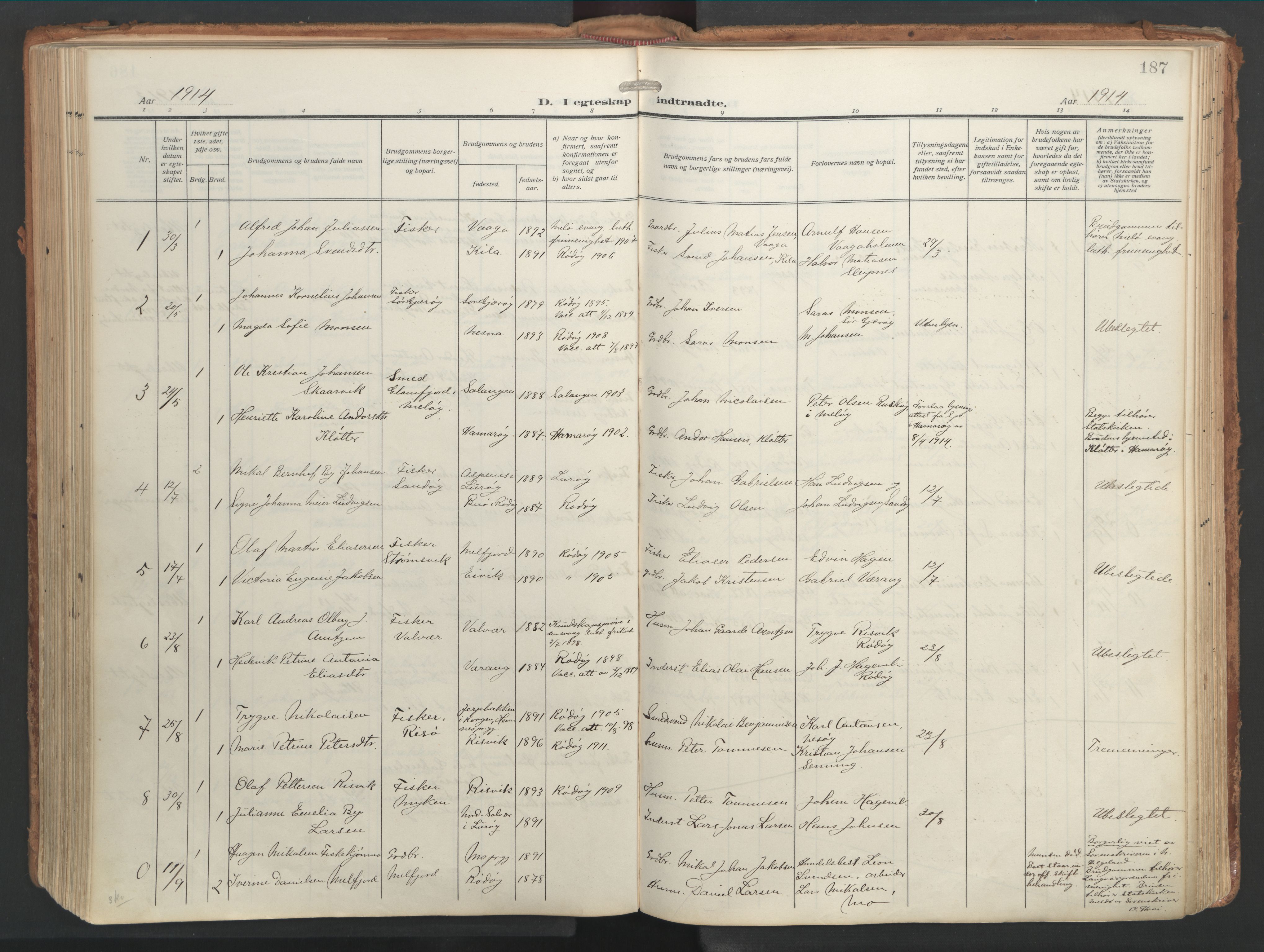 Ministerialprotokoller, klokkerbøker og fødselsregistre - Nordland, AV/SAT-A-1459/841/L0614: Ministerialbok nr. 841A17, 1911-1925, s. 187