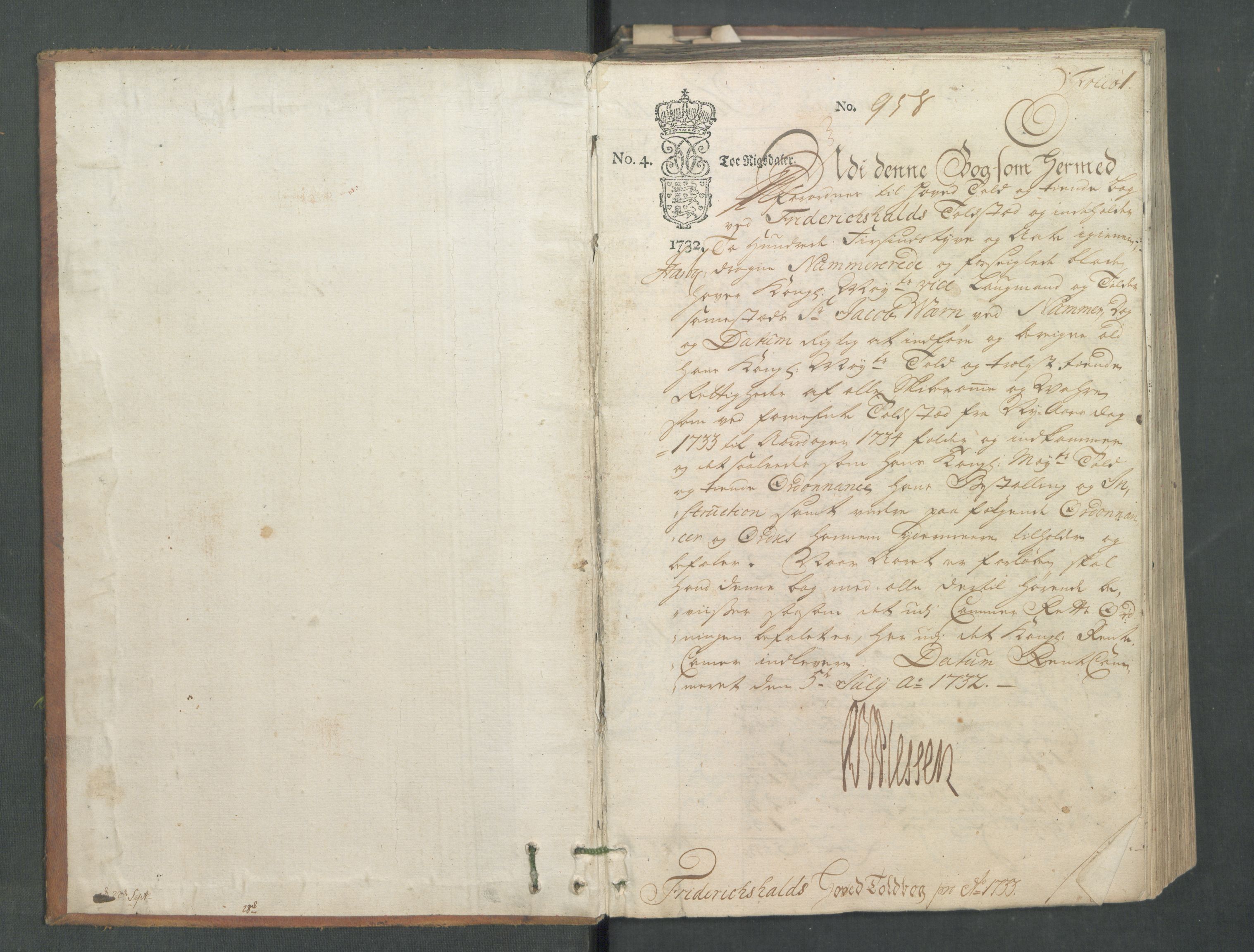 Generaltollkammeret, tollregnskaper, AV/RA-EA-5490/R01/L0008/0001: Tollregnskaper Fredrikshald / Hovedtollbok, 1733, s. 1a