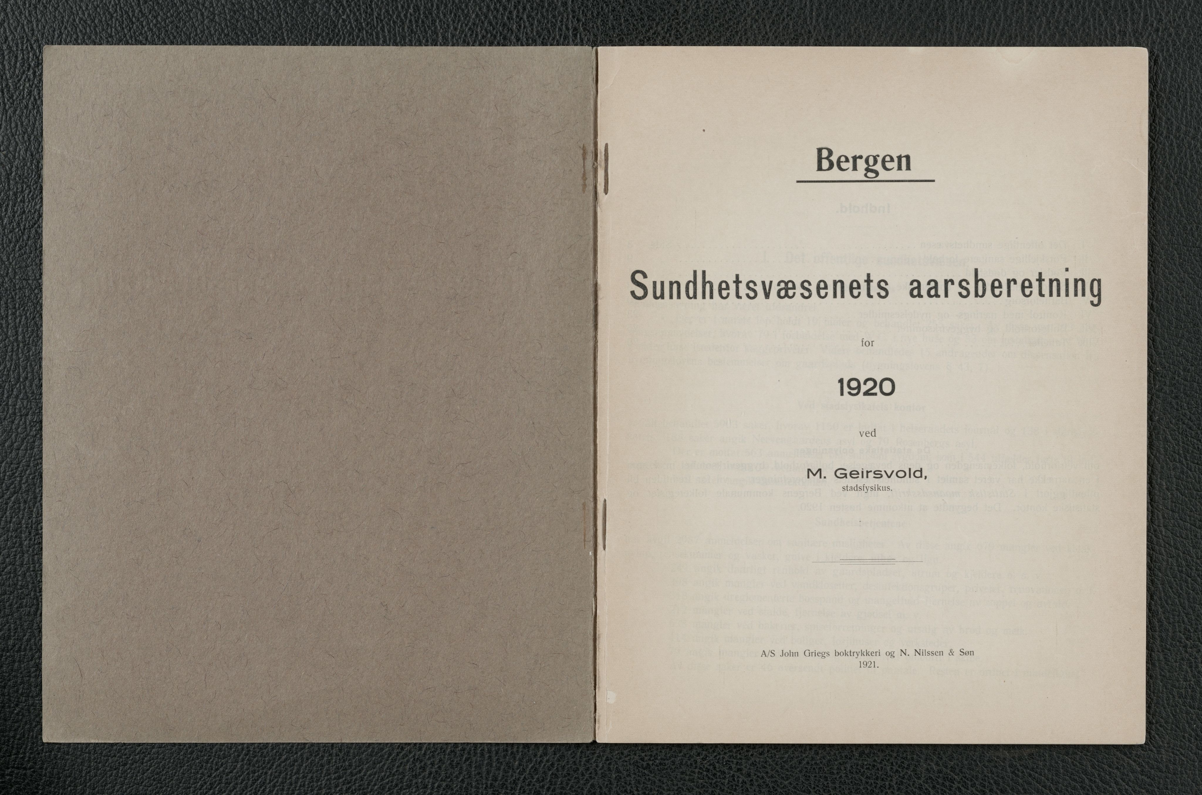 Bergen kommune, Sunnhetsvesen (Bergen helseråd), BBA/A-2617/X/Xa/L0013: Årsmelding, 1920
