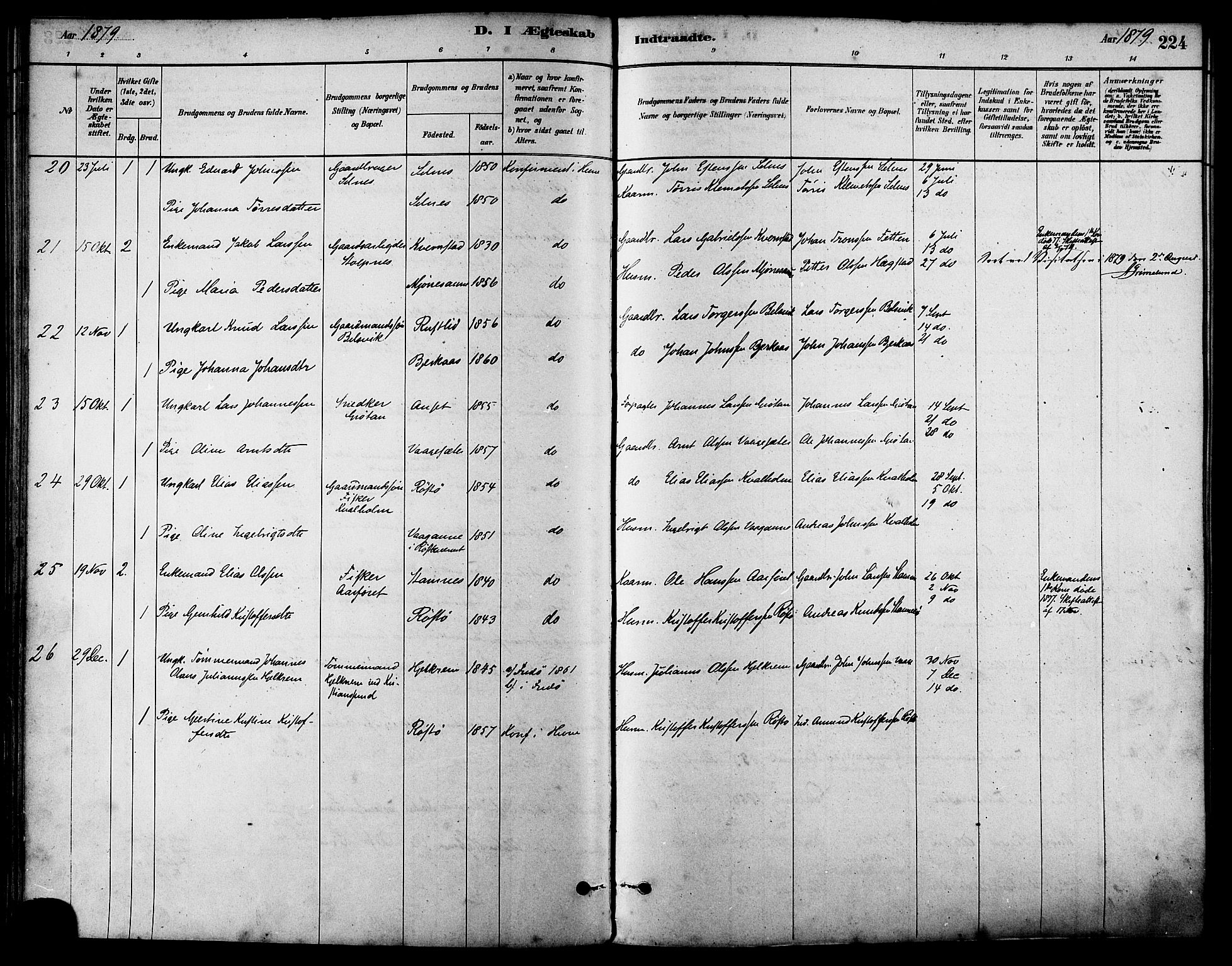 Ministerialprotokoller, klokkerbøker og fødselsregistre - Sør-Trøndelag, SAT/A-1456/630/L0496: Ministerialbok nr. 630A09, 1879-1895, s. 224