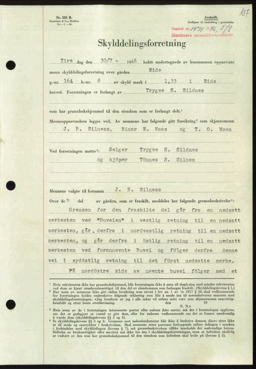 Nordmøre sorenskriveri, SAT/A-4132/1/2/2Ca: Pantebok nr. A102, 1946-1946, Dagboknr: 1471/1946
