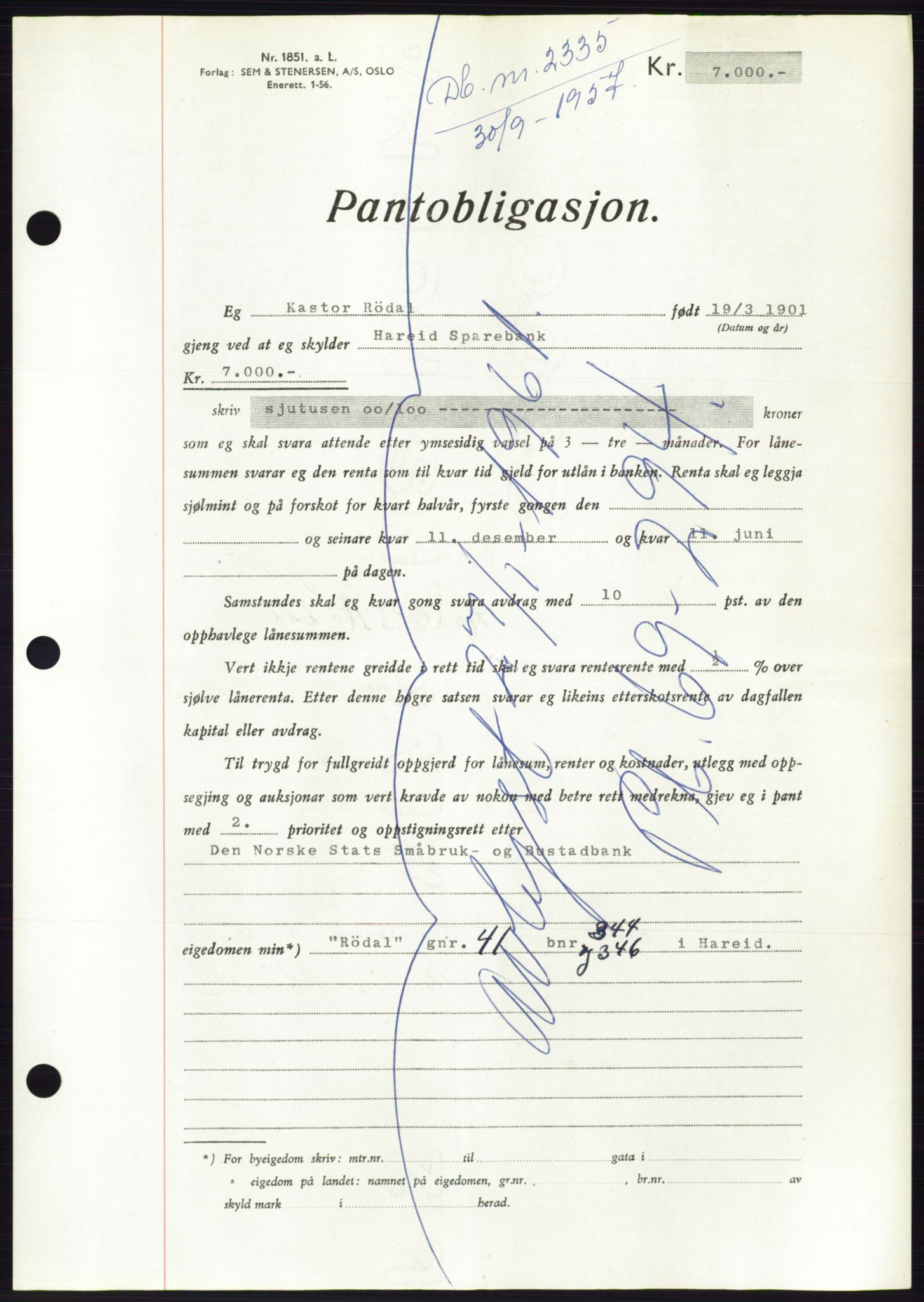 Søre Sunnmøre sorenskriveri, AV/SAT-A-4122/1/2/2C/L0130: Pantebok nr. 18B, 1957-1958, Dagboknr: 2335/1957