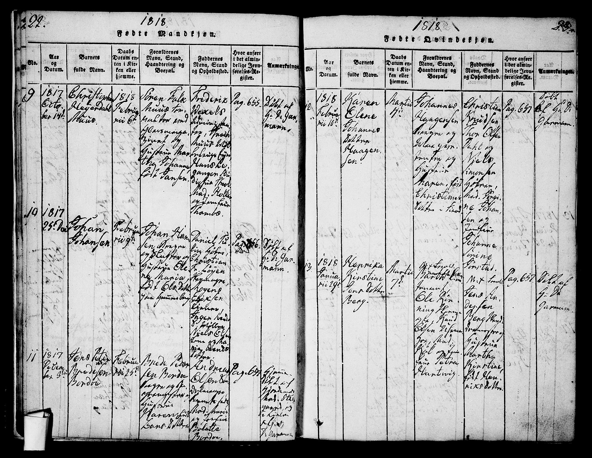 Oslo domkirke Kirkebøker, AV/SAO-A-10752/G/Ga/L0001: Klokkerbok nr. 1, 1817-1825, s. 22-23