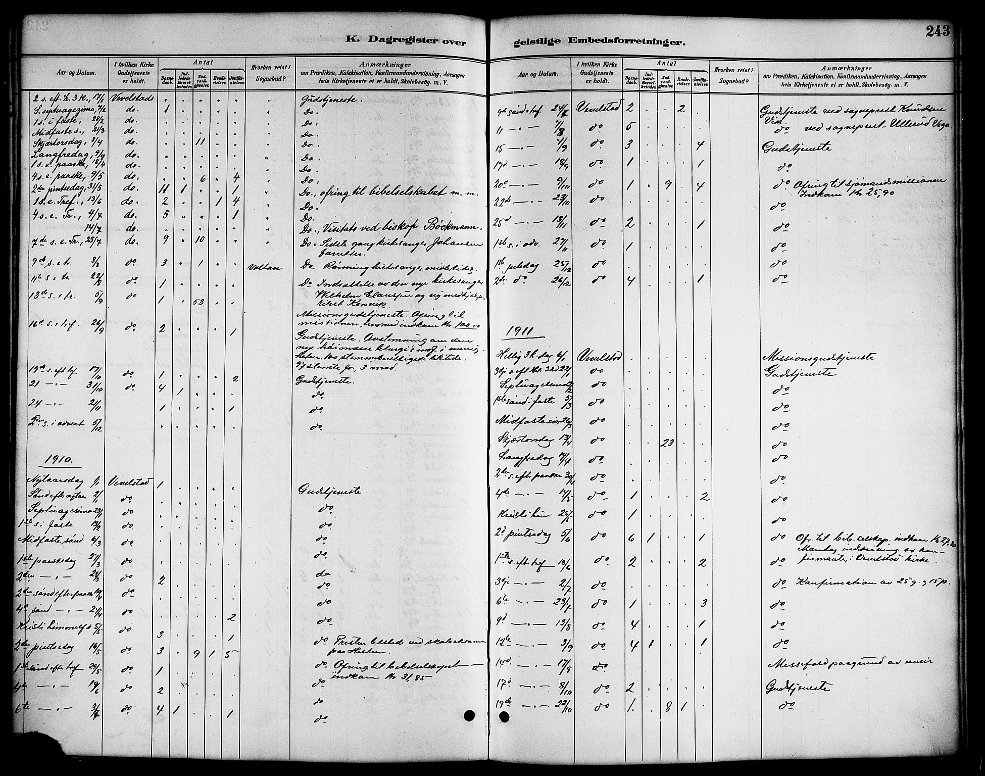 Ministerialprotokoller, klokkerbøker og fødselsregistre - Nordland, SAT/A-1459/819/L0277: Klokkerbok nr. 819C03, 1888-1917, s. 243