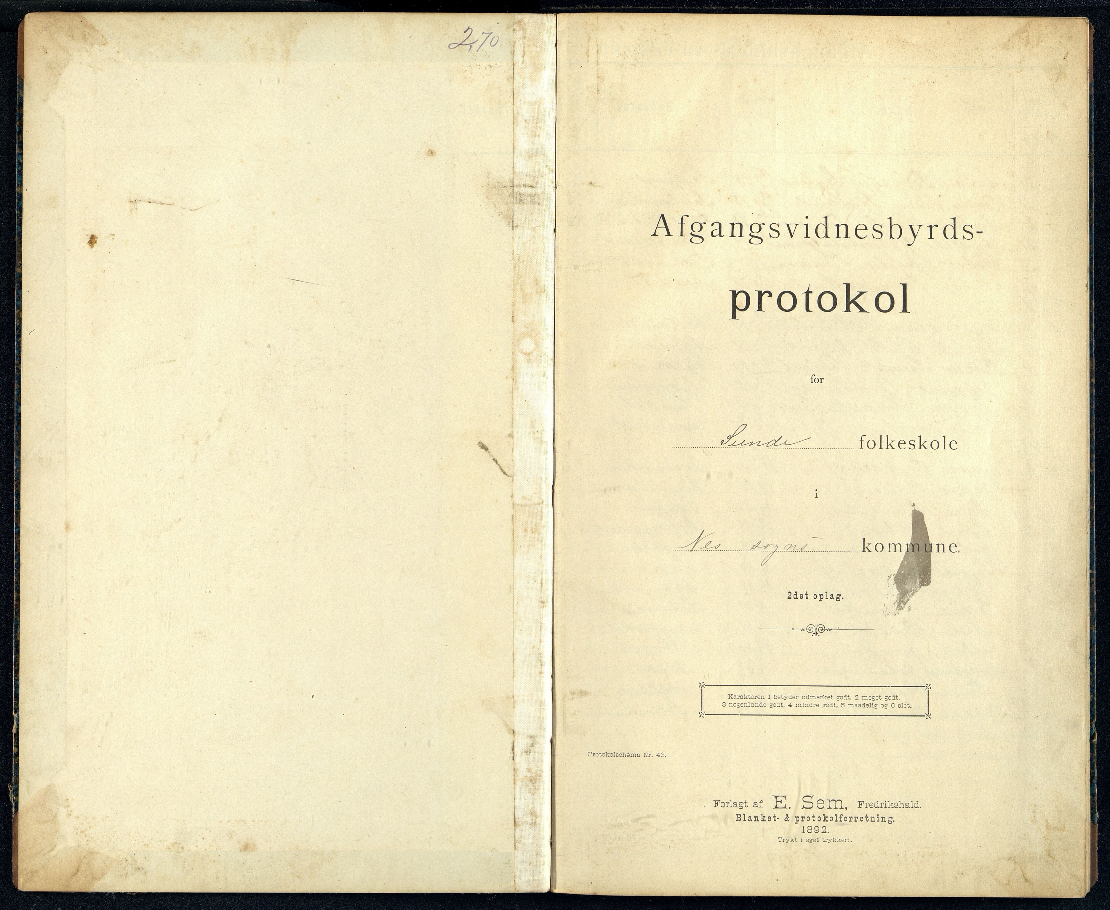 Nes kommune - Sunde Skole, ARKSOR/1004NE556/F/L0001: Avgangsvitnemålsprotokoll, 1893-1899