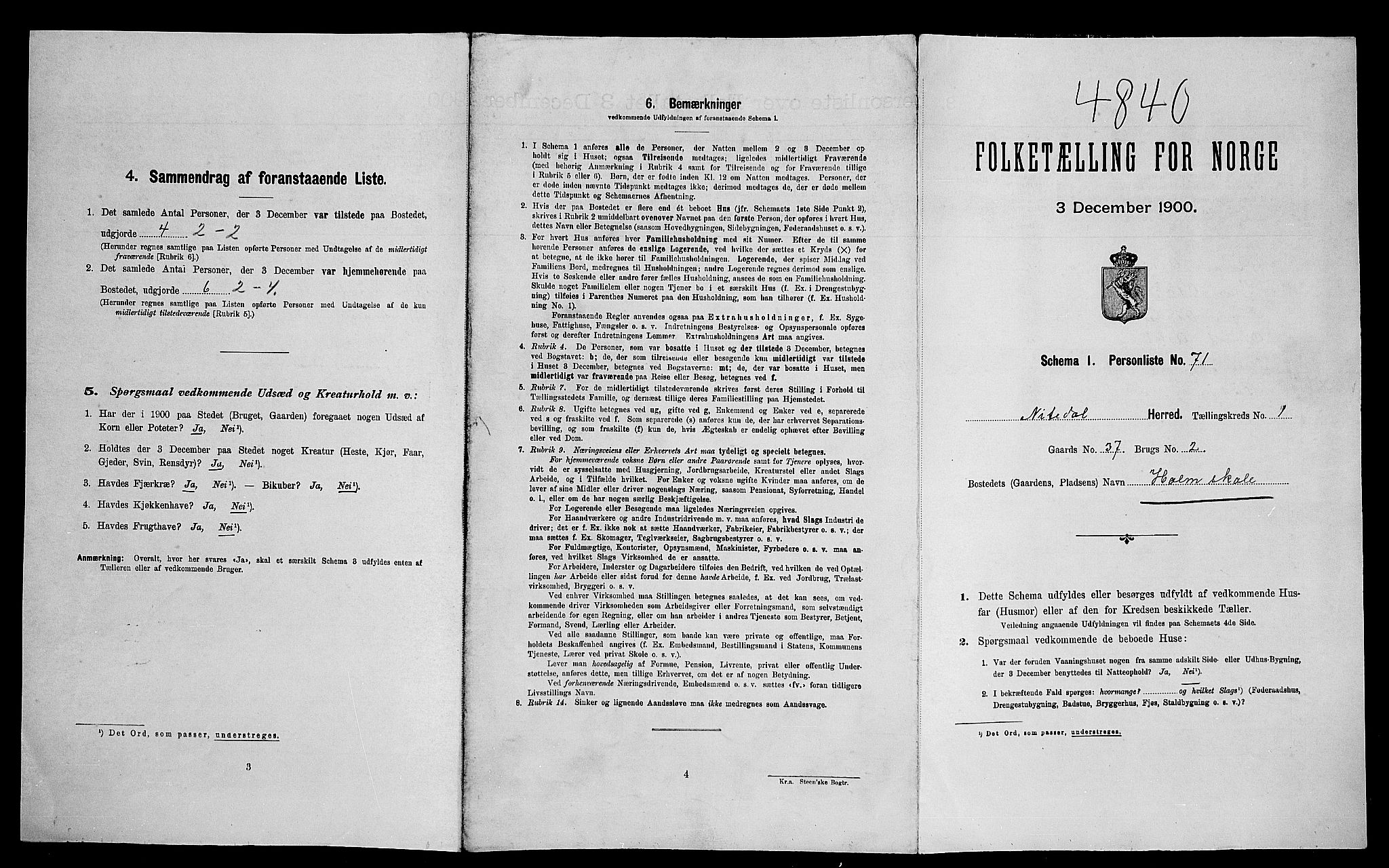 SAO, Folketelling 1900 for 0233 Nittedal herred, 1900