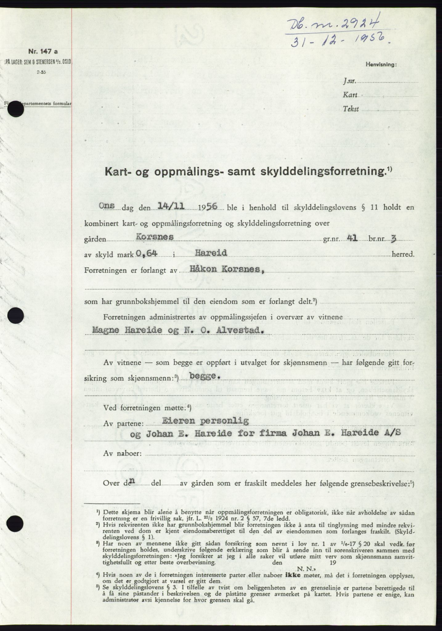 Søre Sunnmøre sorenskriveri, SAT/A-4122/1/2/2C/L0105: Pantebok nr. 31A, 1956-1957, Dagboknr: 2924/1956