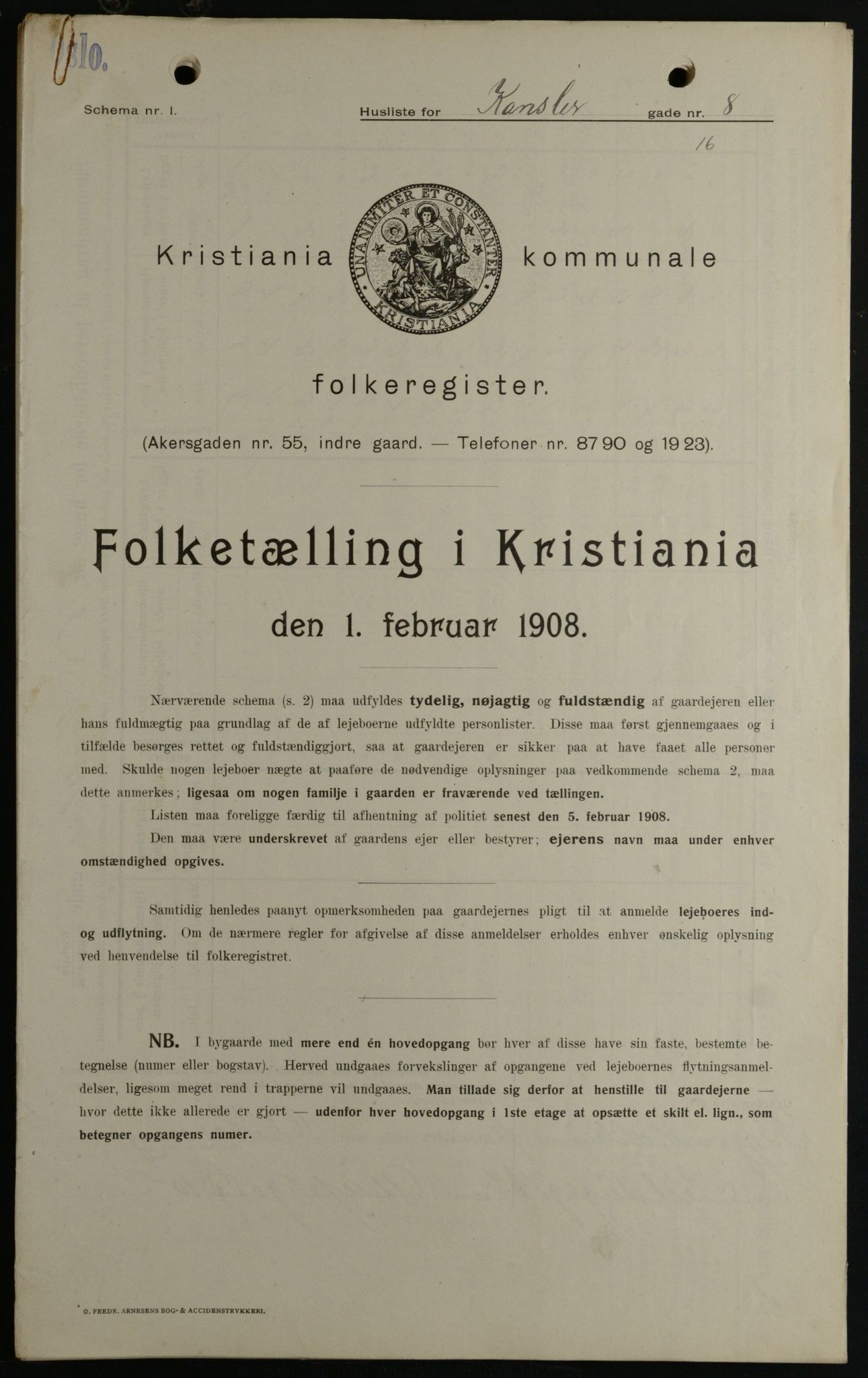 OBA, Kommunal folketelling 1.2.1908 for Kristiania kjøpstad, 1908, s. 42958