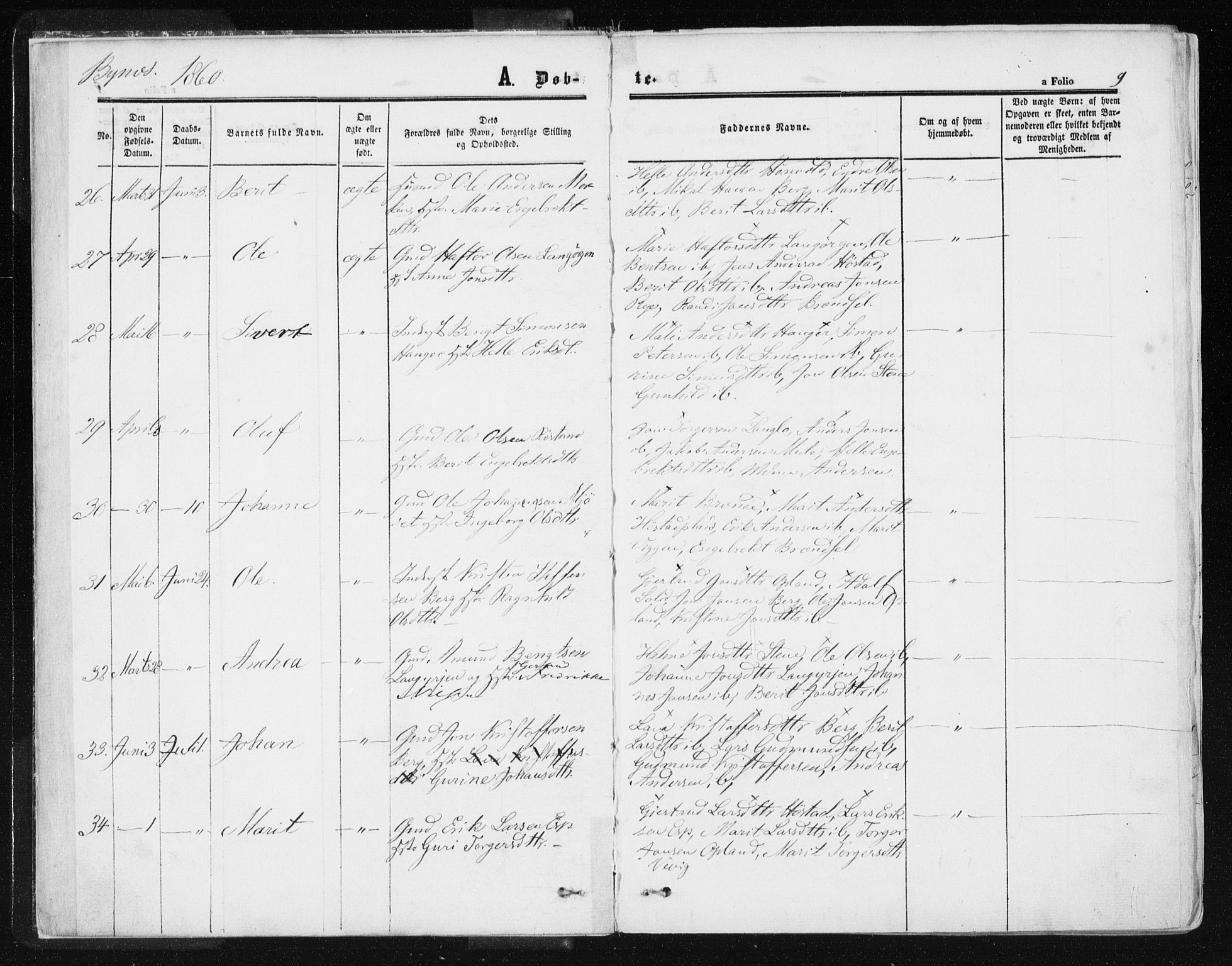 Ministerialprotokoller, klokkerbøker og fødselsregistre - Sør-Trøndelag, SAT/A-1456/612/L0377: Ministerialbok nr. 612A09, 1859-1877, s. 9