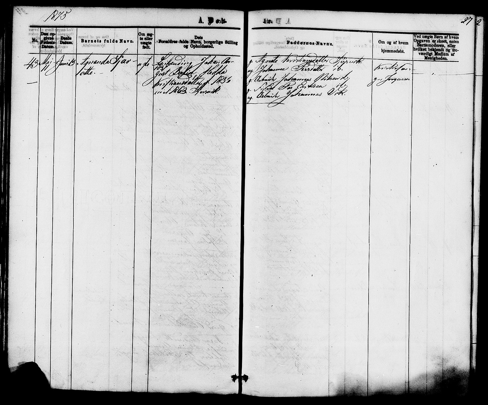 Skåtøy kirkebøker, AV/SAKO-A-304/F/Fa/L0001: Ministerialbok nr. I 1, 1874-1883, s. 27