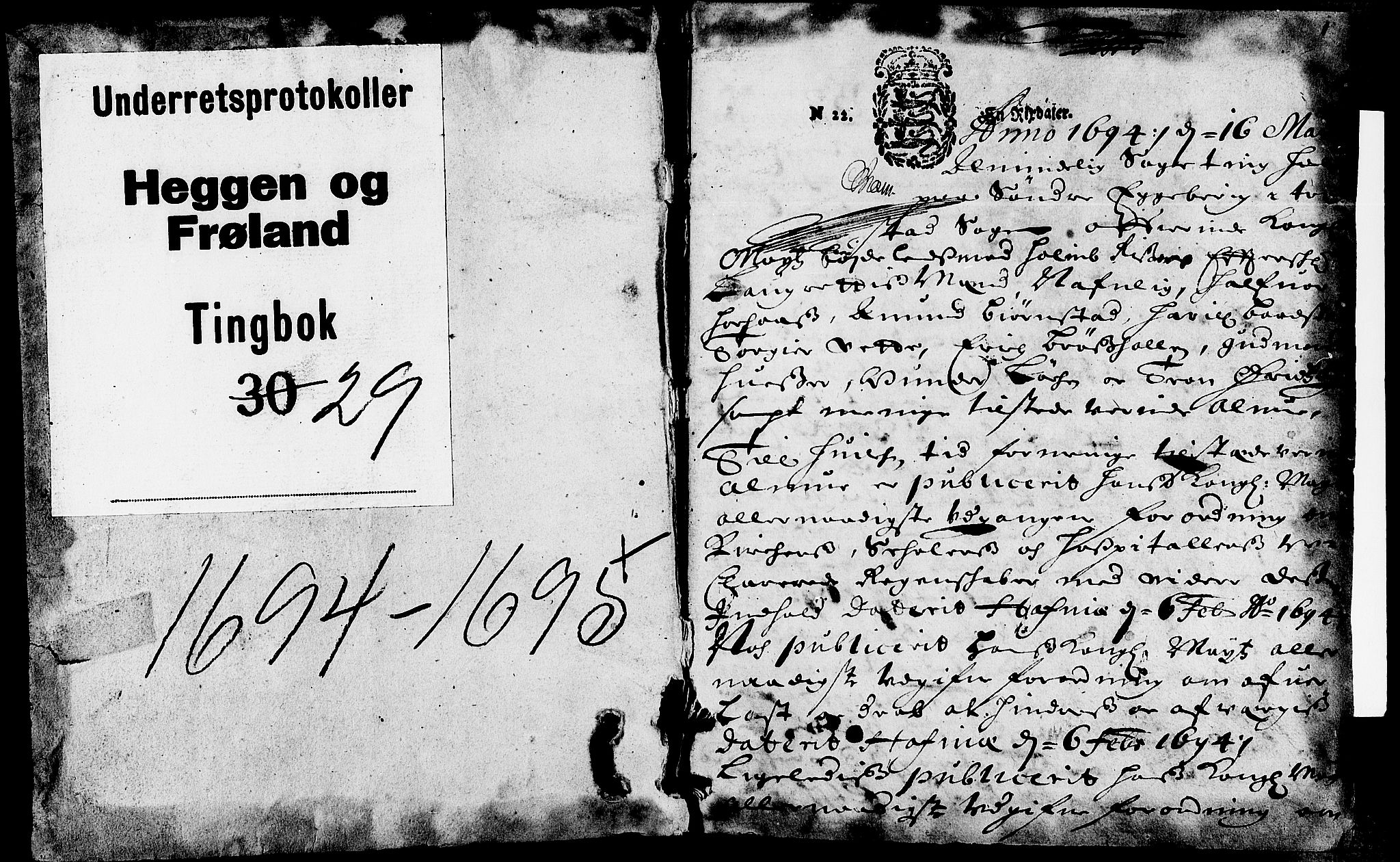 Heggen og Frøland sorenskriveri I, SAO/A-11556/F/Fb/L0029: Tingbok, 1694-1695, s. 0b-1a